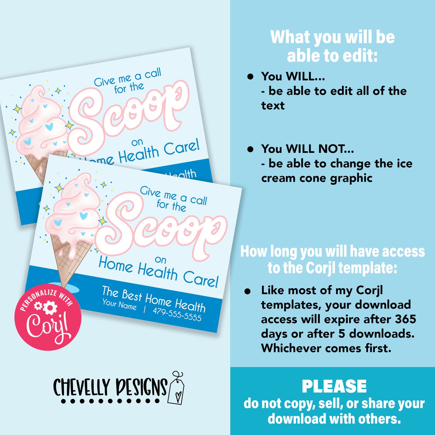 EDITABLE - Call Me for the Scoop - Ice Cream Referral Tags - Printable Business Marketing Tags