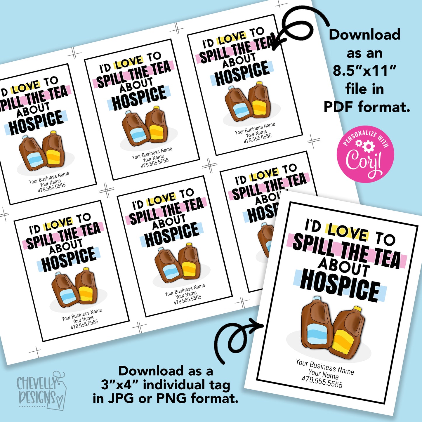 EDITABLE - Spill the Tea - Business Referral Gift Tags for a Jug of Tea - Printable Digital File