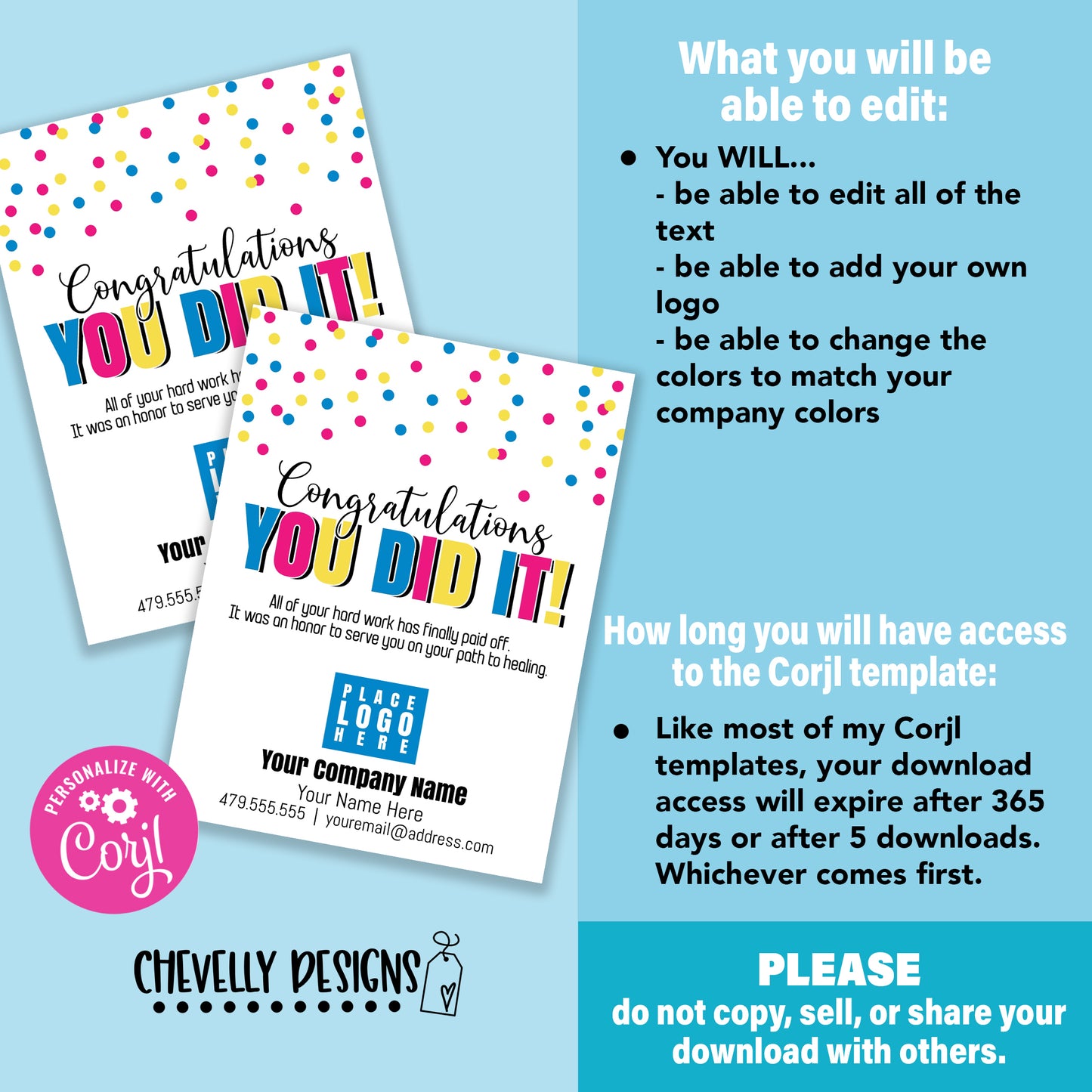 EDITABLE - Congratulations You Did It - Gift Tag for Completing Therapy Services - Printable Digital File