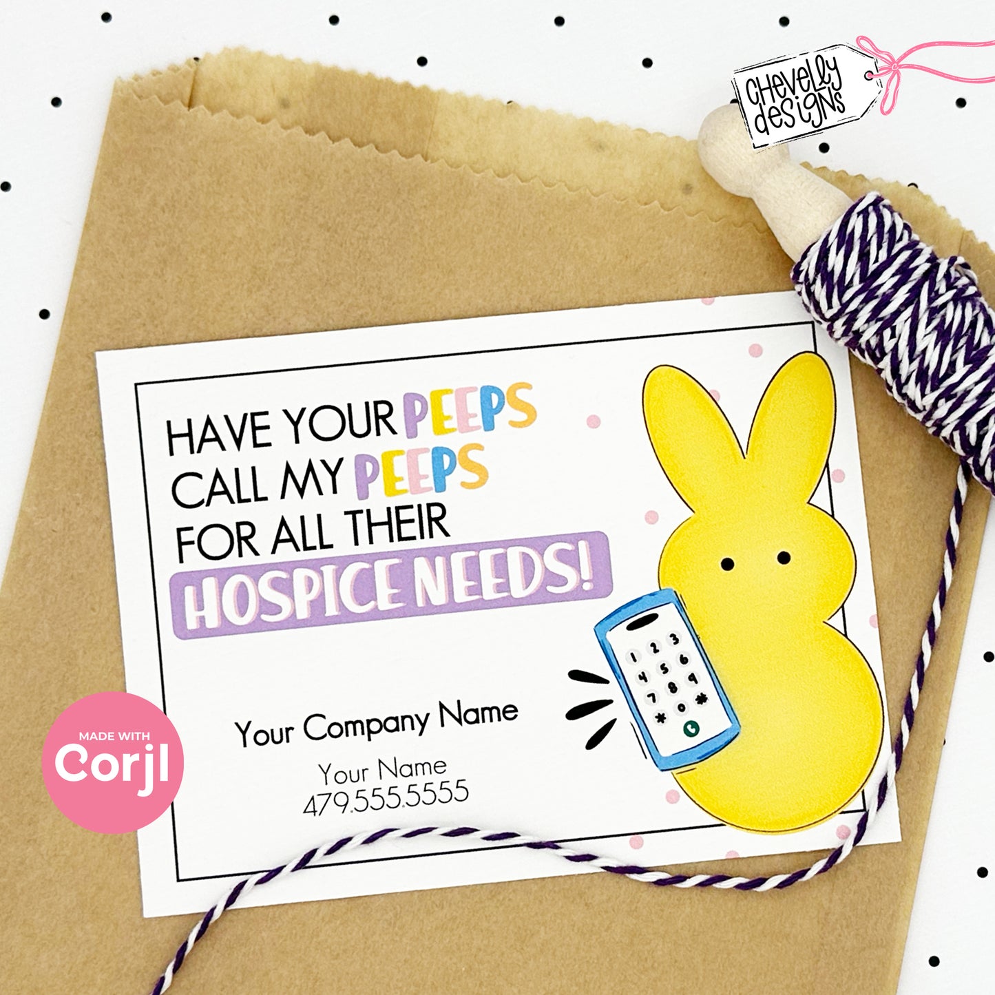 EDITABLE - Call my peeps for all your hospice needs - Easter Business Referral Marketing Gift Tag - Printable Digital File
