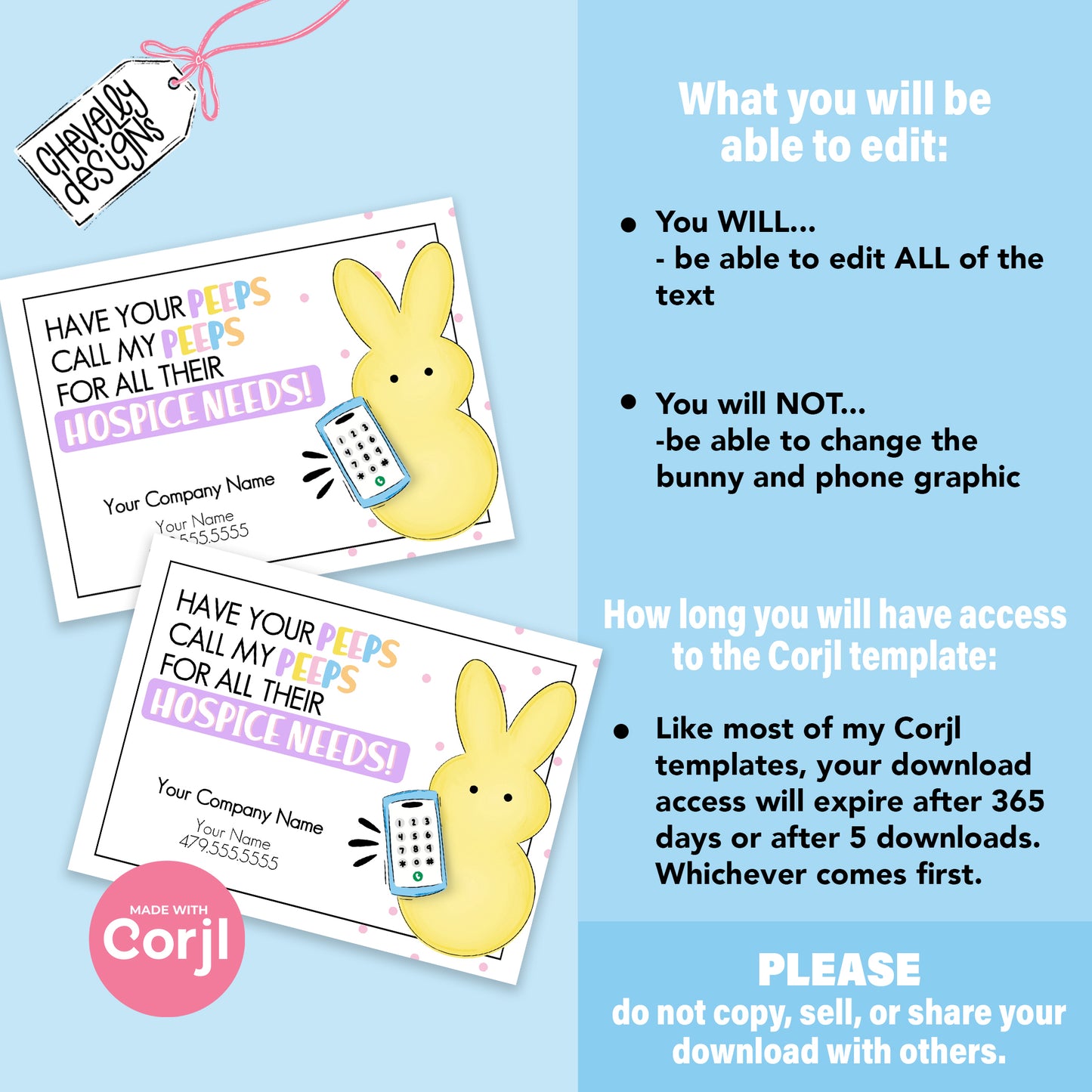 EDITABLE - Call my peeps for all your hospice needs - Easter Business Referral Marketing Gift Tag - Printable Digital File