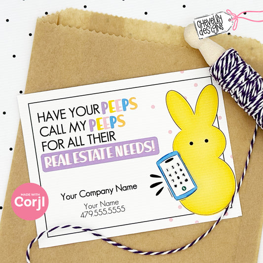 EDITABLE - Call my peeps for all your real estate needs - Easter Business Referral Marketing Gift Tag - Printable Digital File