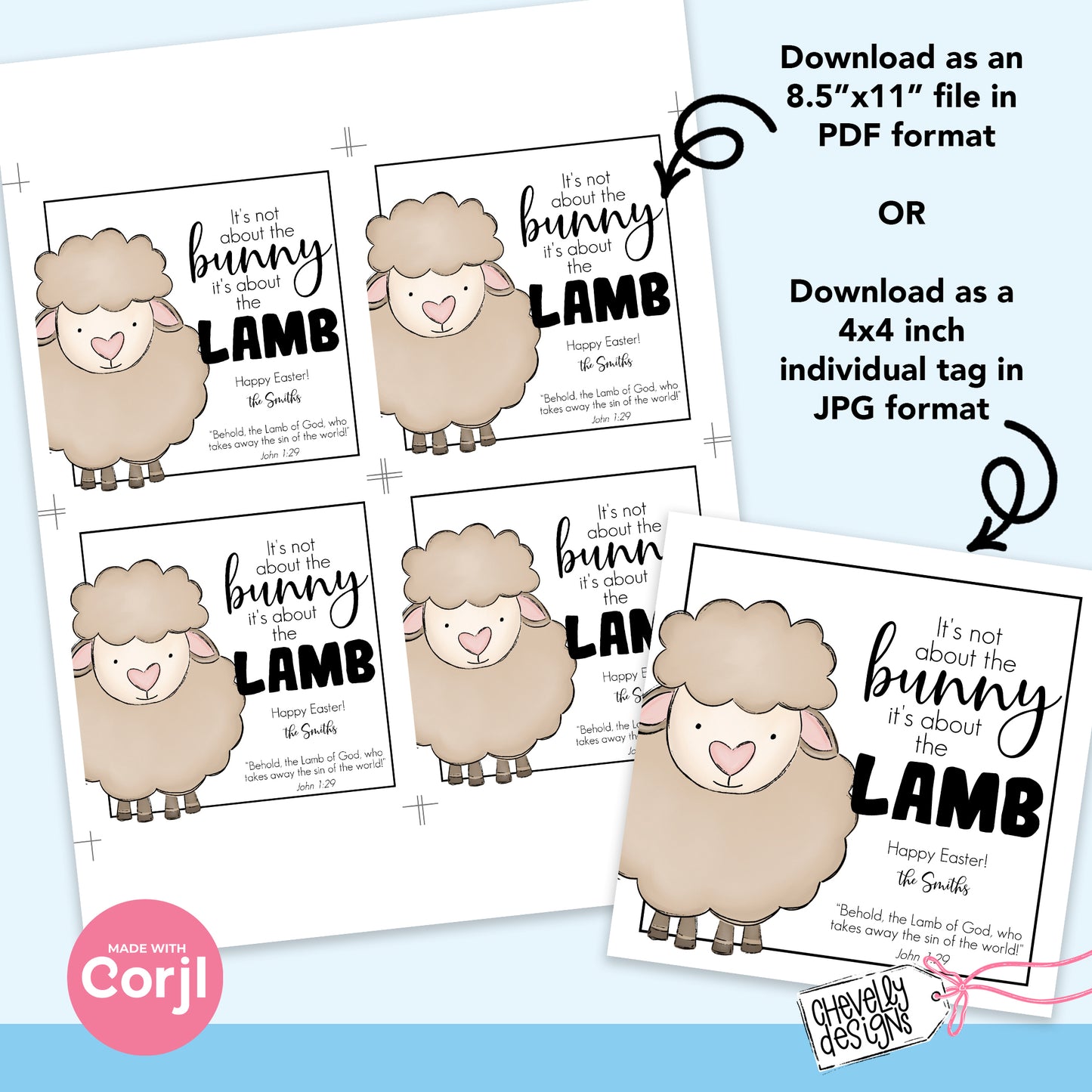 EDITABLE - Not about the bunny It's about the Lamb - Easter Treat Tags - Printable Digital File