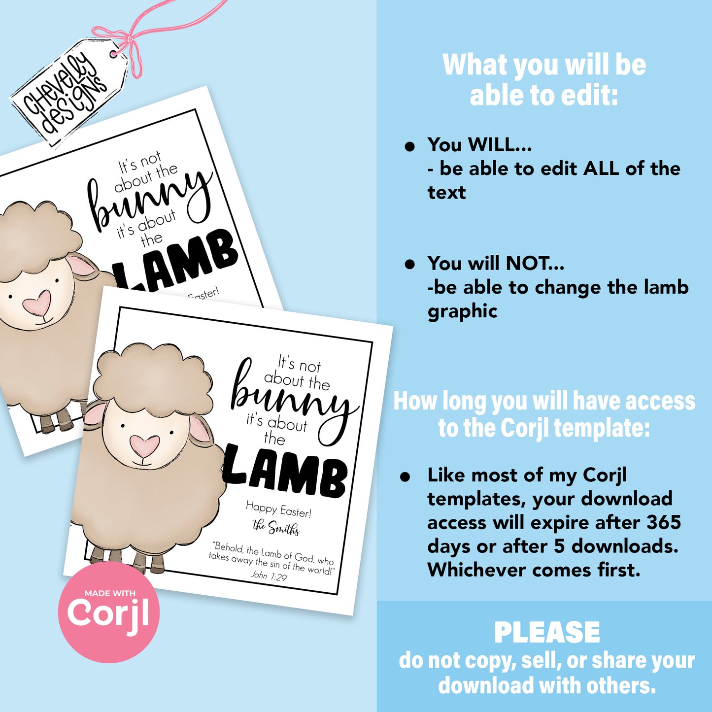 EDITABLE - Not about the bunny It's about the Lamb - Easter Treat Tags - Printable Digital File