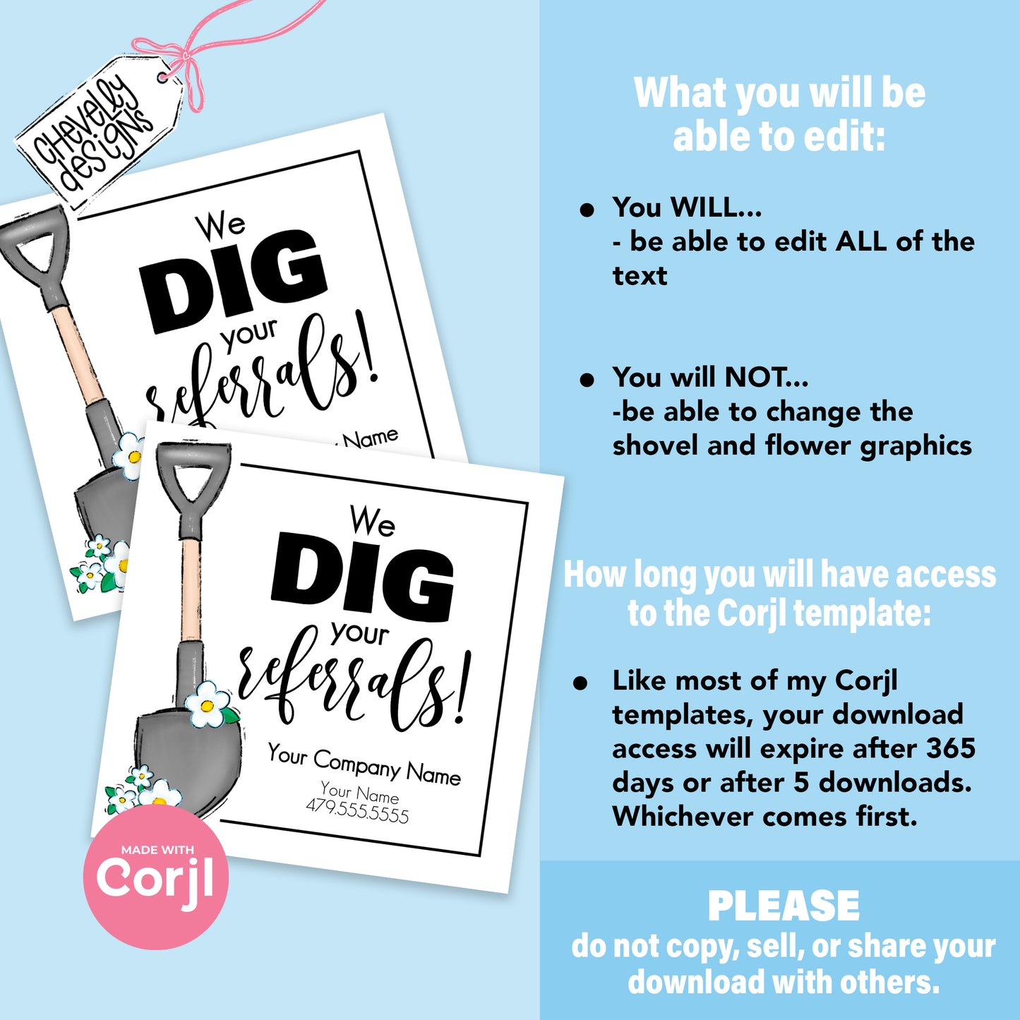 EDITABLE - We Dig Your Referrals - Shovel Flowers - Spring Business Referral Gift Tag - Printable Digital File