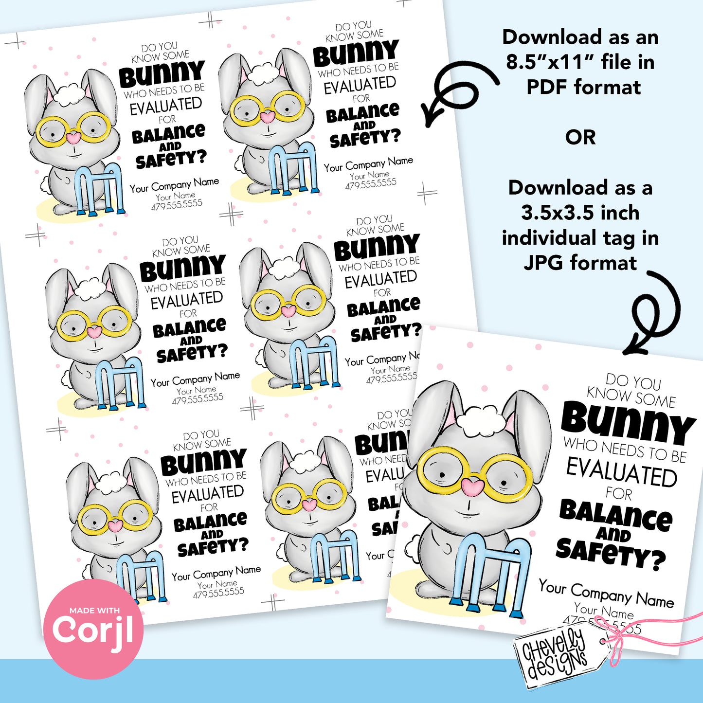 EDITABLE - Know some bunny who needs evaluated - Walker Evaluation Referral Gift Tag - Printable Digital File