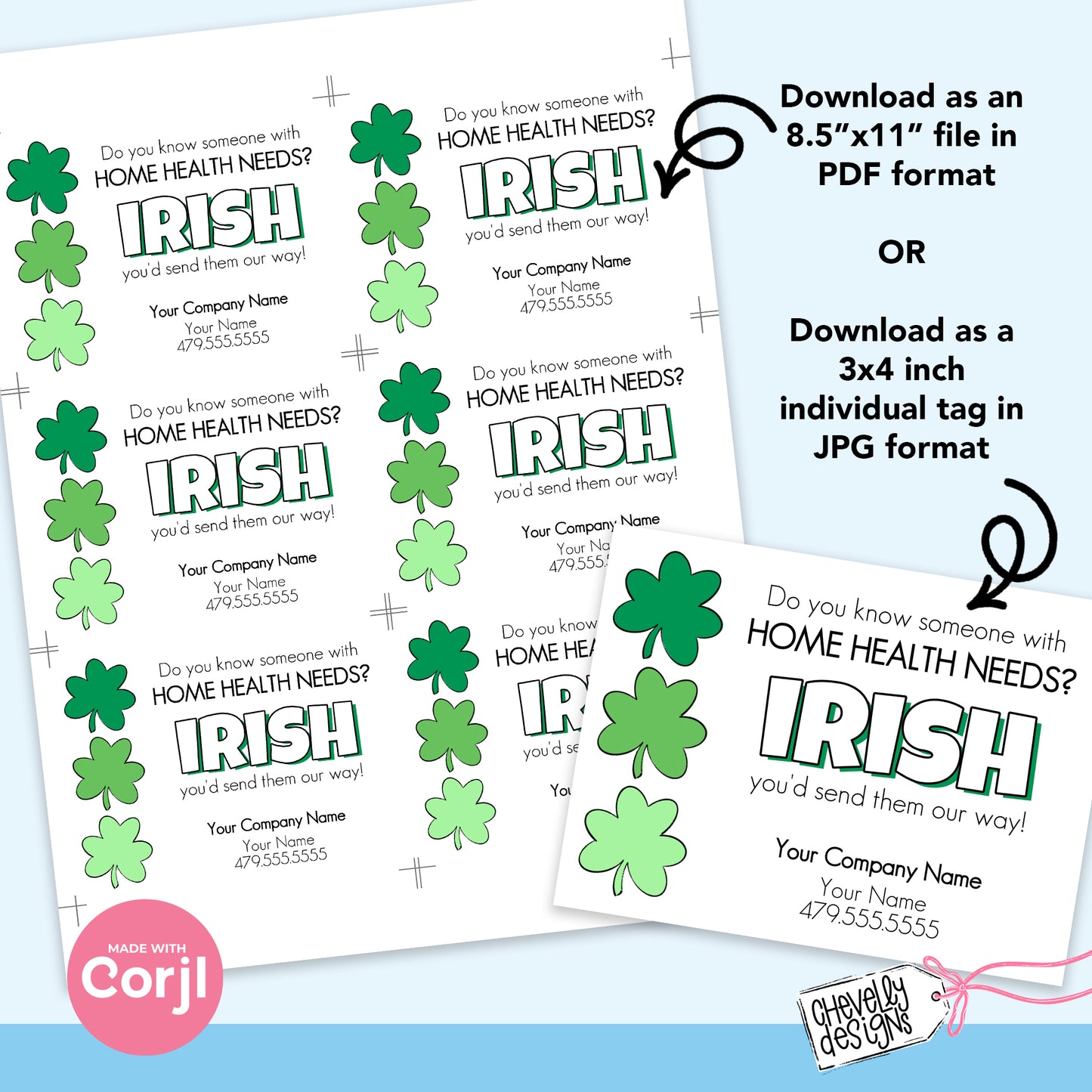 EDITABLE - Irish you'd send them our way - St Patricks Day Home Health Referral Gift Tag - Printable Digital File
