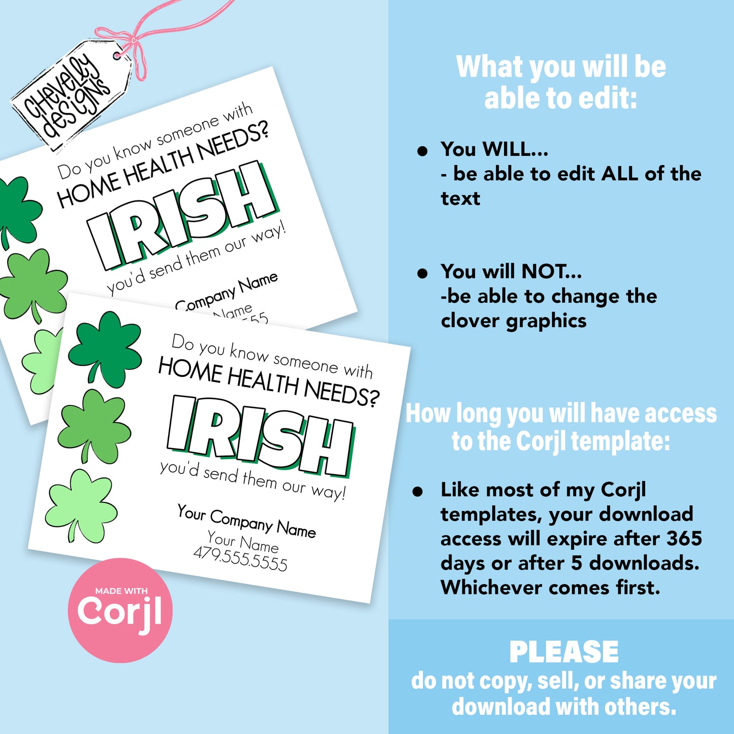 EDITABLE - Irish you'd send them our way - St Patricks Day Home Health Referral Gift Tag - Printable Digital File