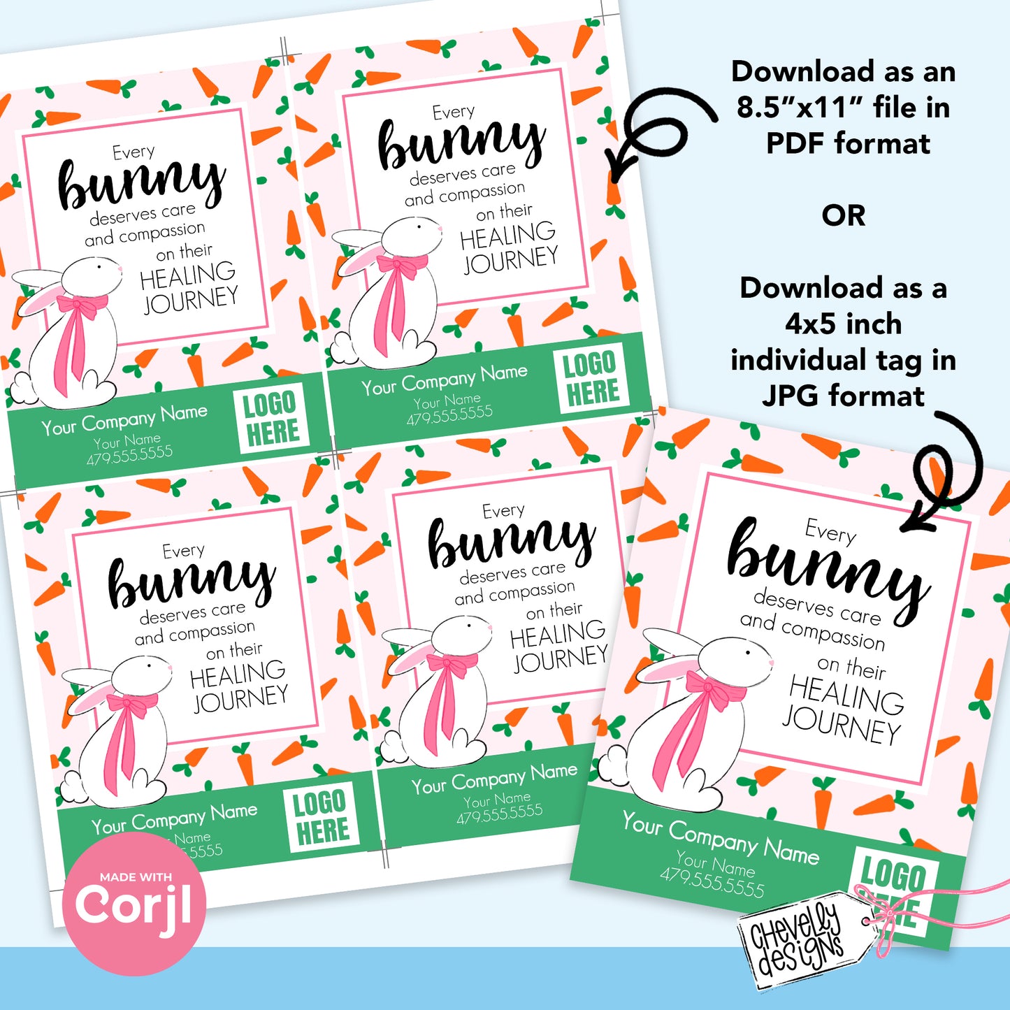 EDITABLE - Every Bunny deserves care and compassion - Easter Home Health Referral Marketing Gift Tag - Printable Digital File