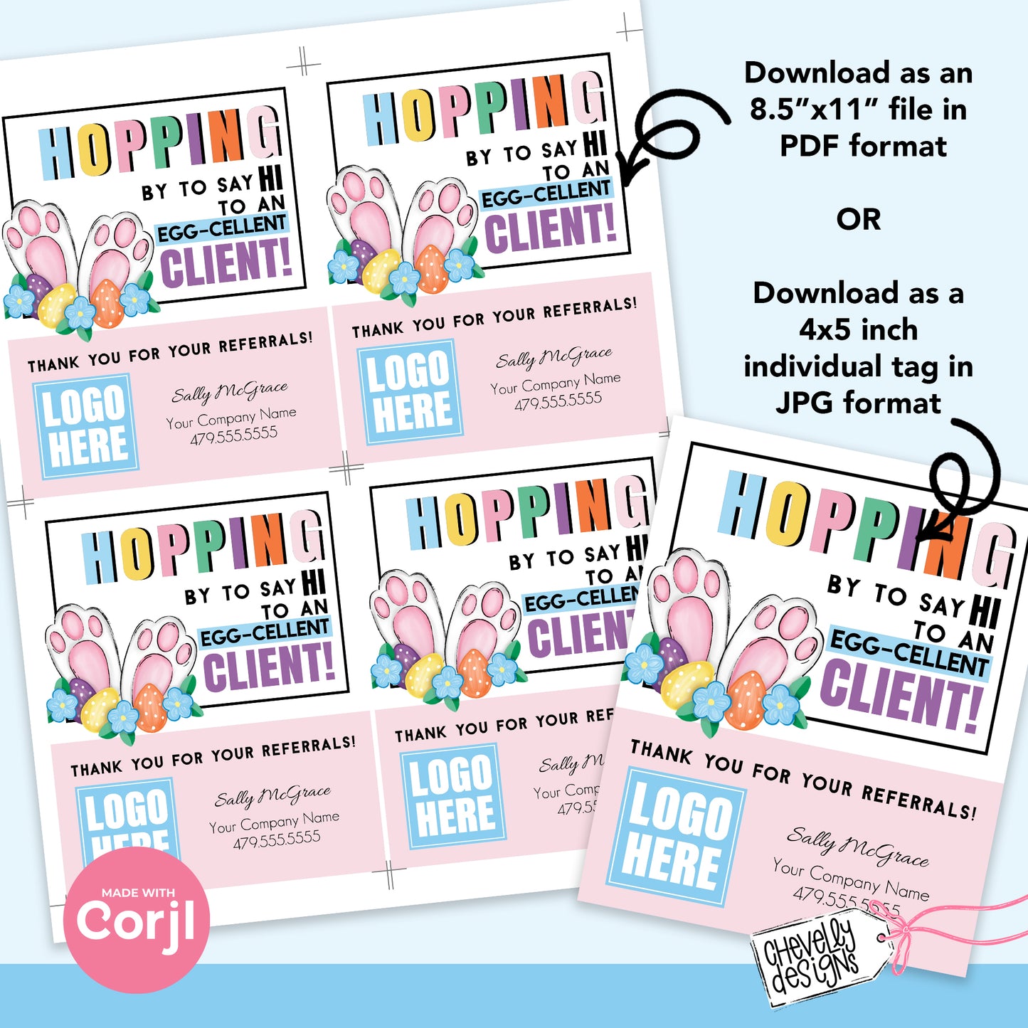 EDITABLE - Hopping by to say Hi to an Egg-cellent Client - Easter Referral Gift Tag - Printable Digital File