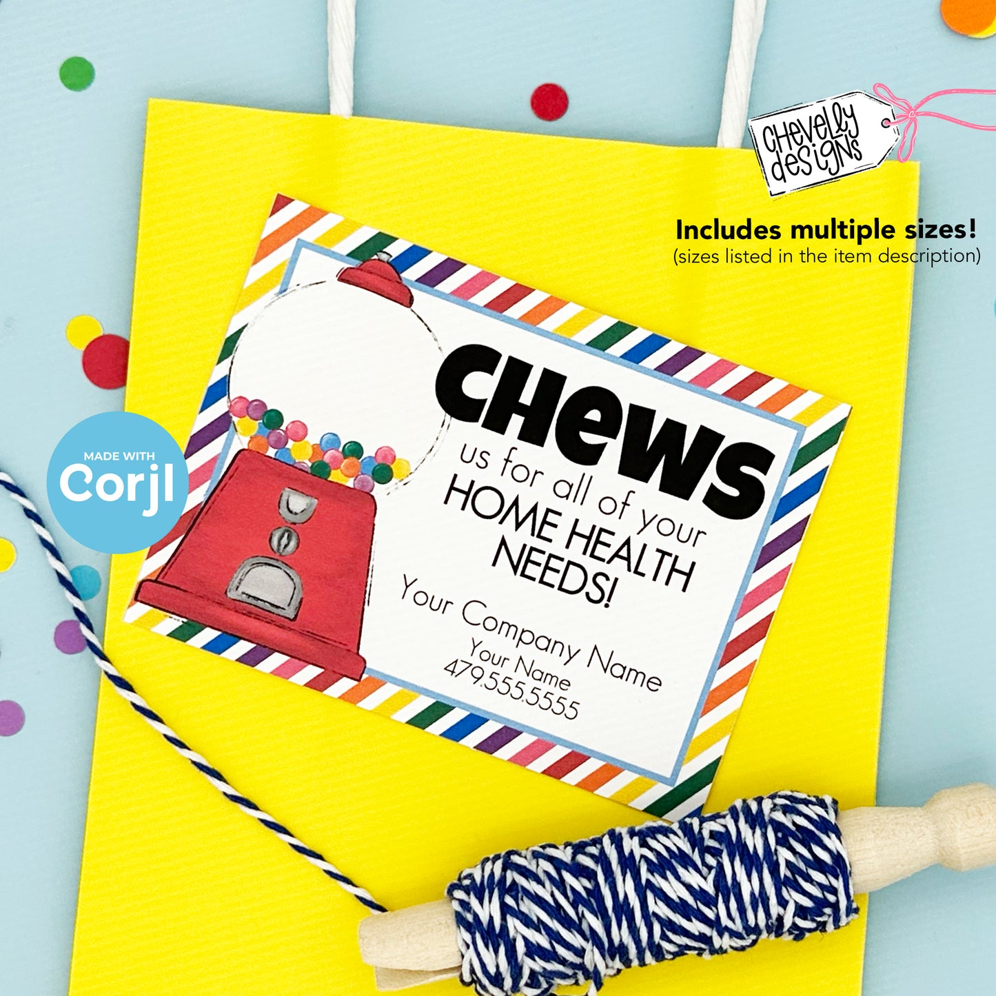 EDITABLE - Chews us for your Home Health Needs - Referral Marketing Gift Tag - Printable Digital File