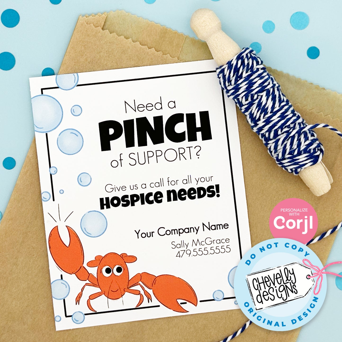 EDITABLE - Need a Pinch of Support - Hospice Referral Gift Tag - Ocean, Lobster - Printable Digital File