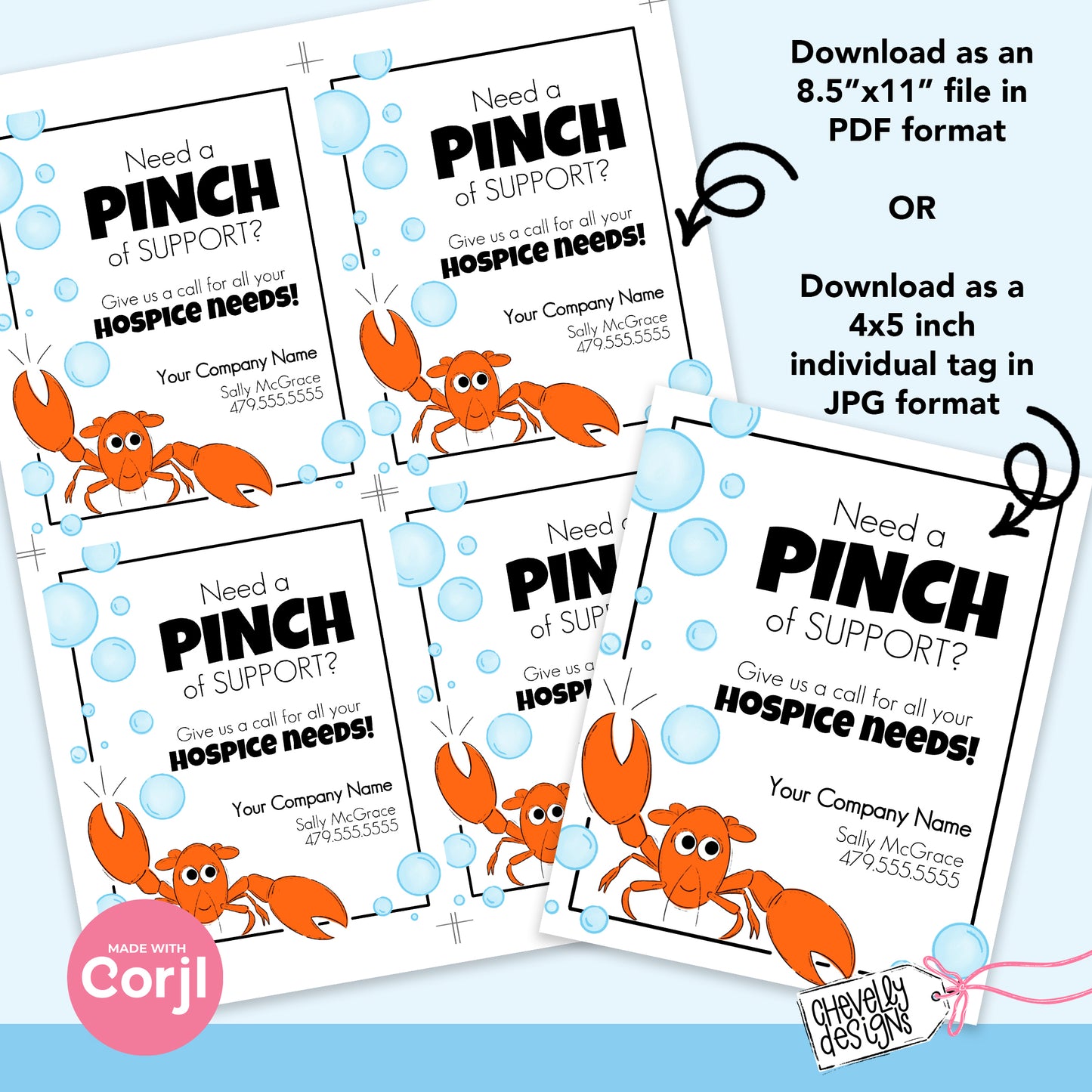 EDITABLE - Need a Pinch of Support - Hospice Referral Gift Tag - Ocean, Lobster - Printable Digital File