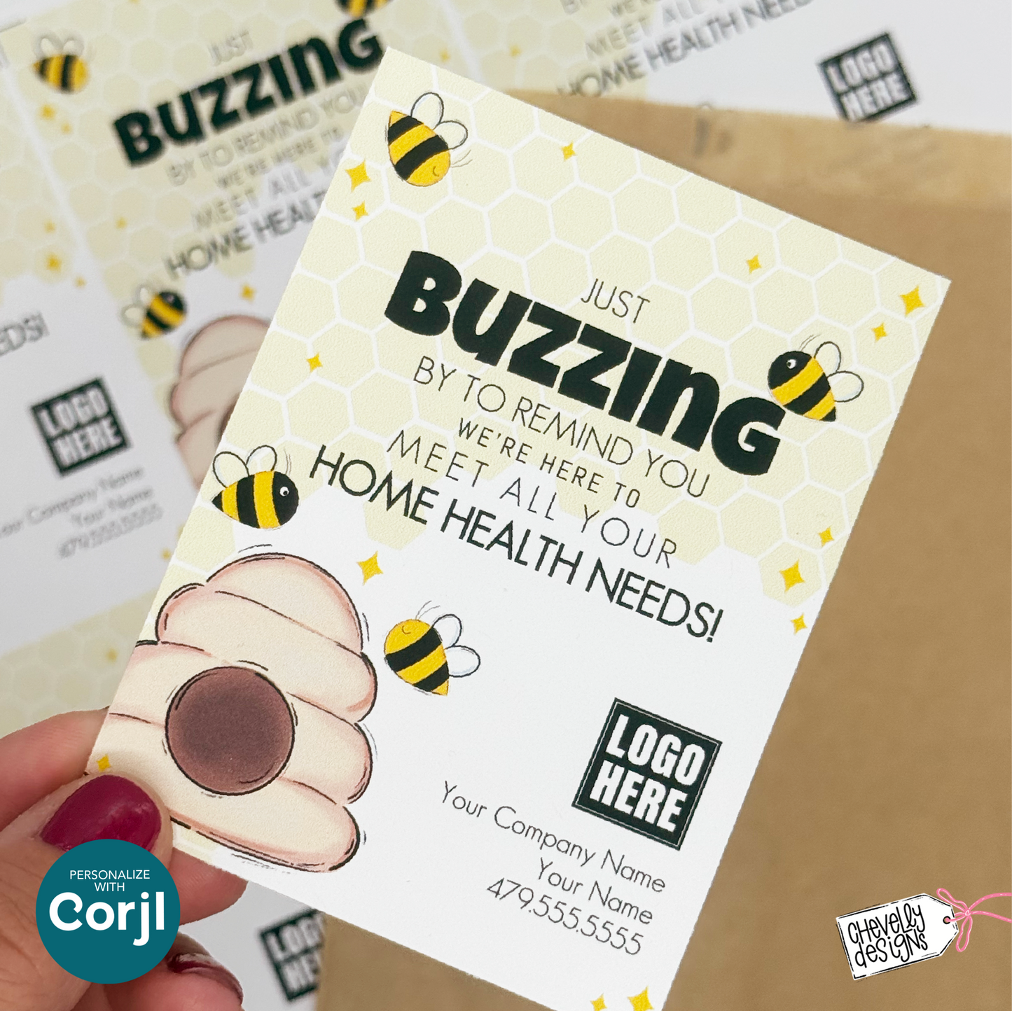 Editable Home Health Business Referral Gift Tags, Buzzing By Bee Printable, Digital File HT441a