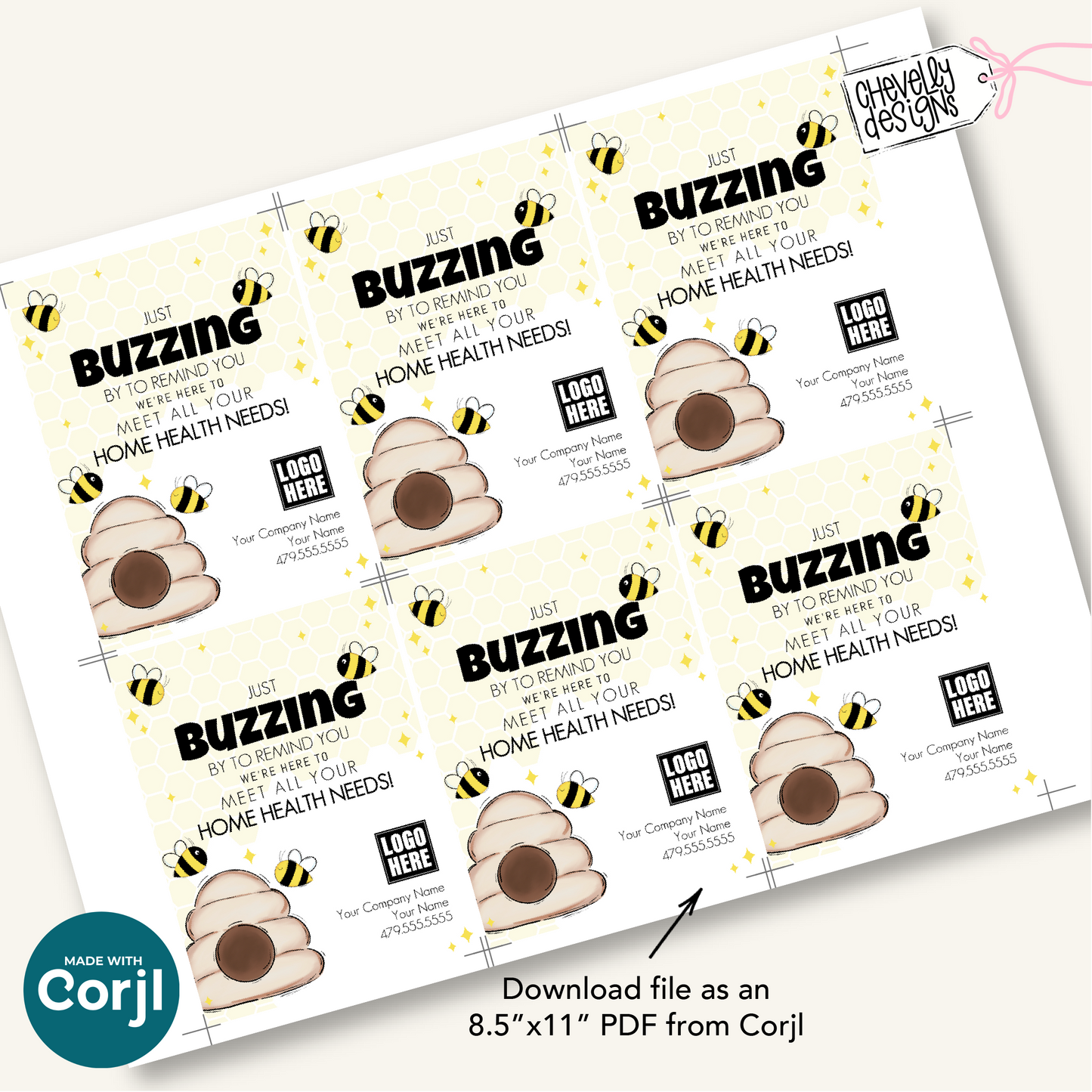 Editable Home Health Business Referral Gift Tags, Buzzing By Bee Printable, Digital File HT441a