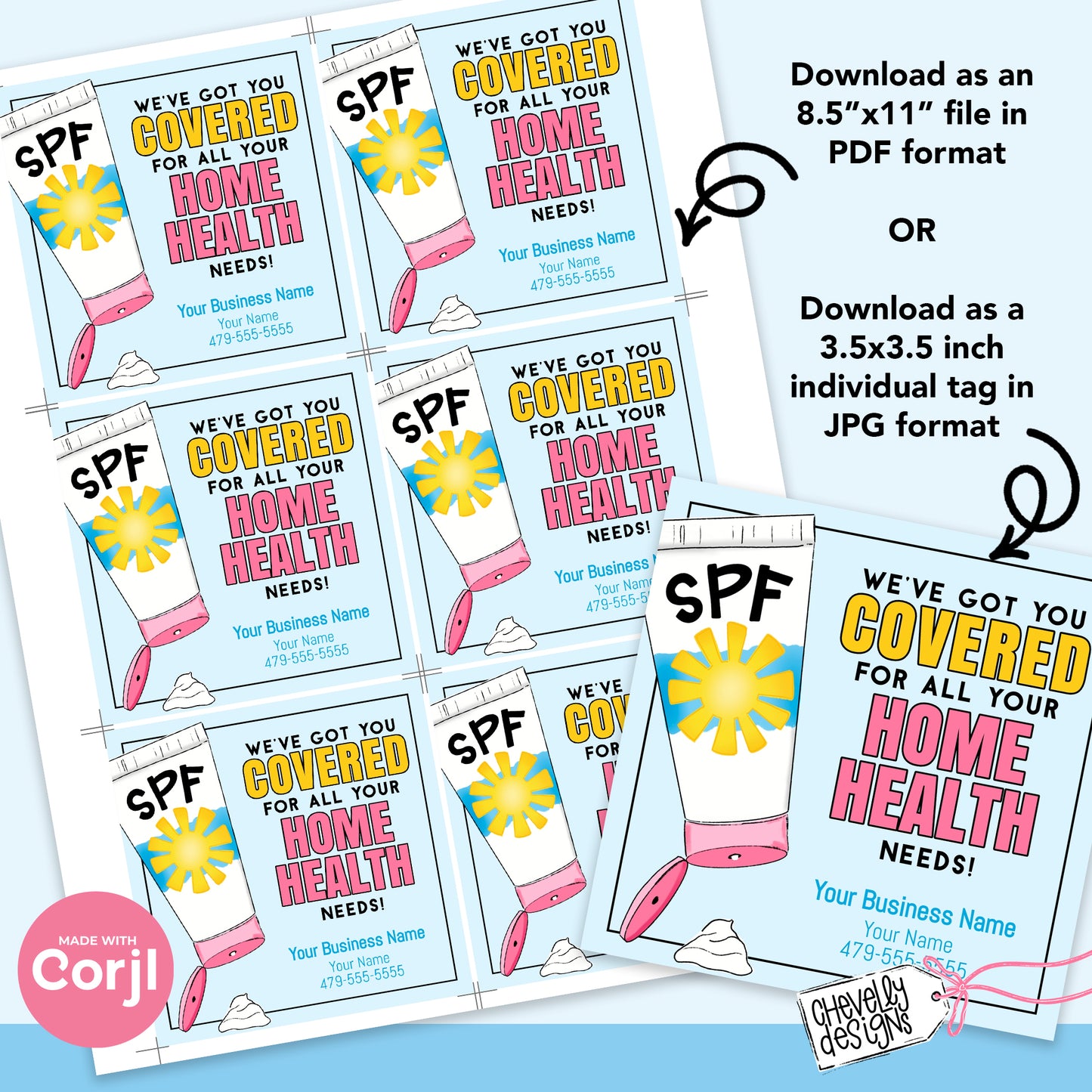 EDITABLE - We've Got You Covered for all Your Home Health Needs - Sunscreen, Summer - Referral Gift Tags - Printable Digital File