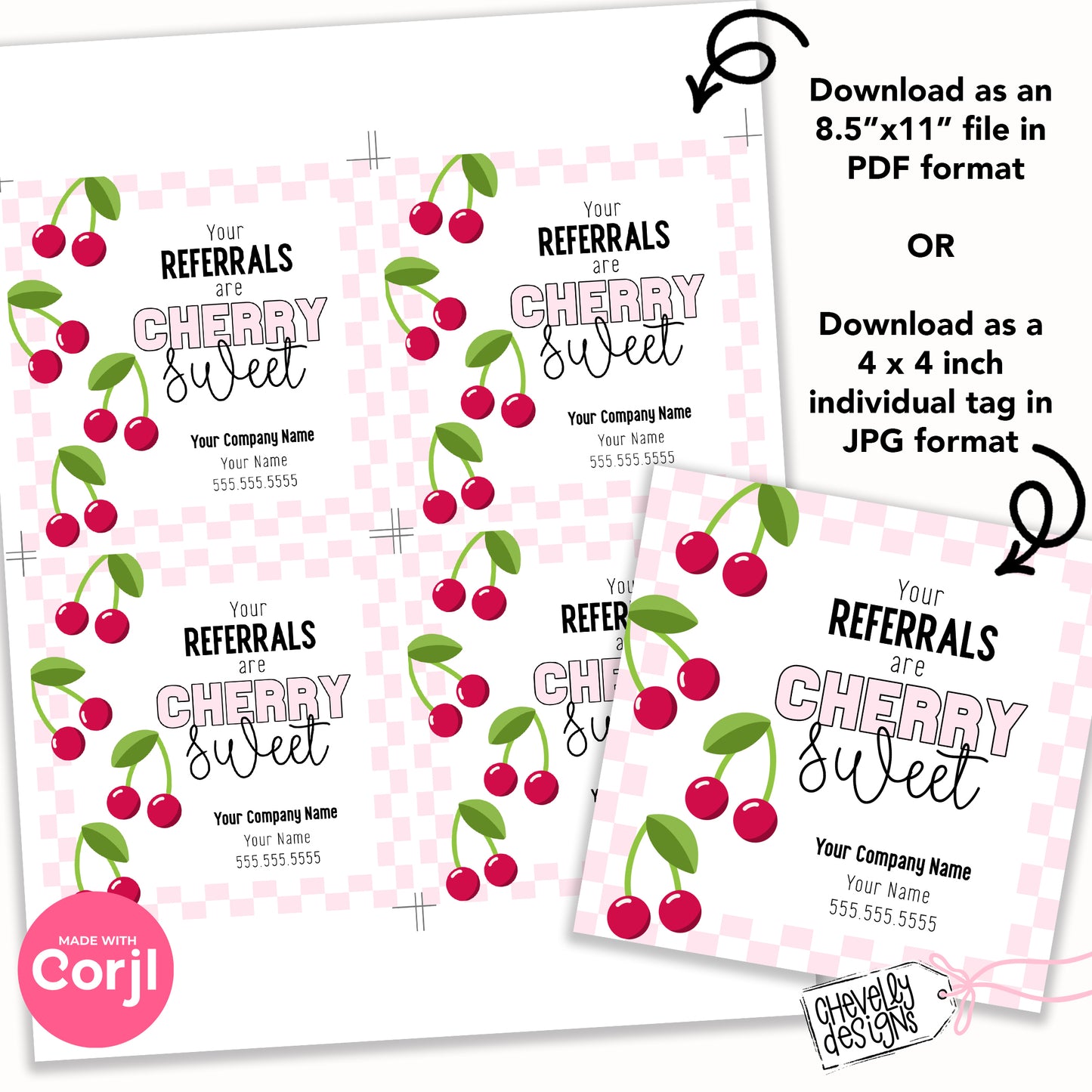 Editable, Your Referrals are Cherry Sweet, Marketing Gift Tags - Printable Digital File