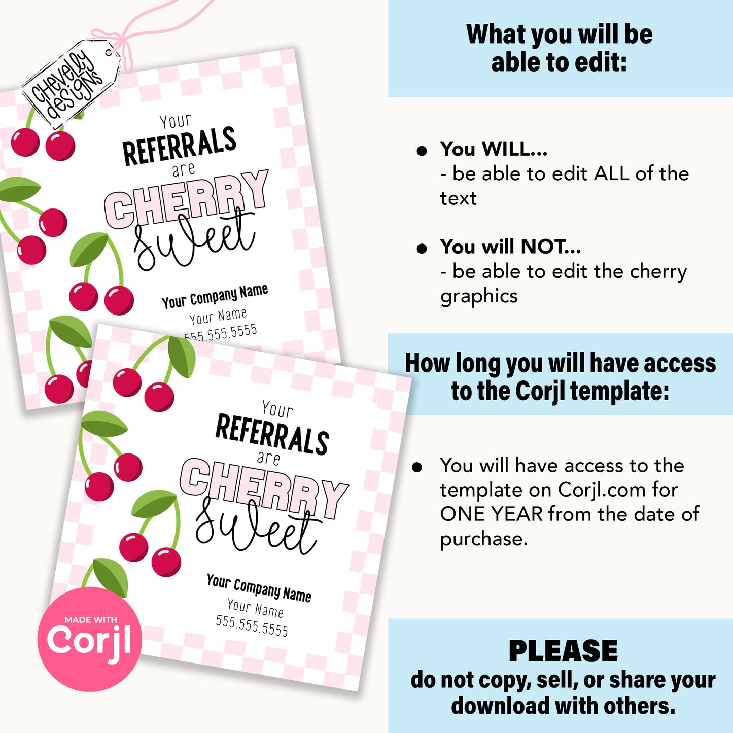 Editable, Your Referrals are Cherry Sweet, Marketing Gift Tags - Printable Digital File