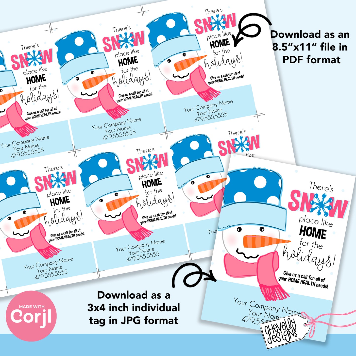 EDITABLE Christmas Referral Gift Tags - Snow Place Like Home for the Holidays - Printable, Digital Download
