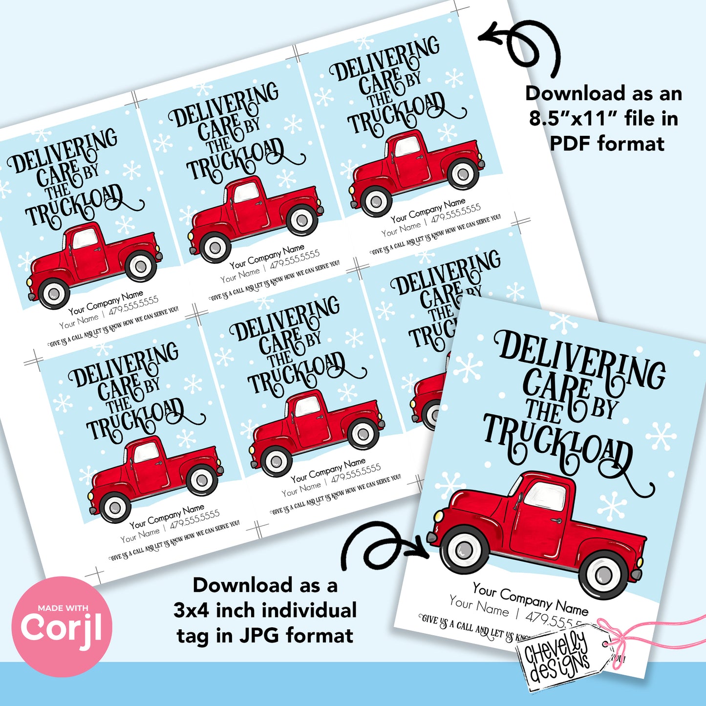EDITABLE Christmas Referral Gift Tags - Delivering Care - Vintage Truck Healthcare Holiday Labels - Printable, Digital Download