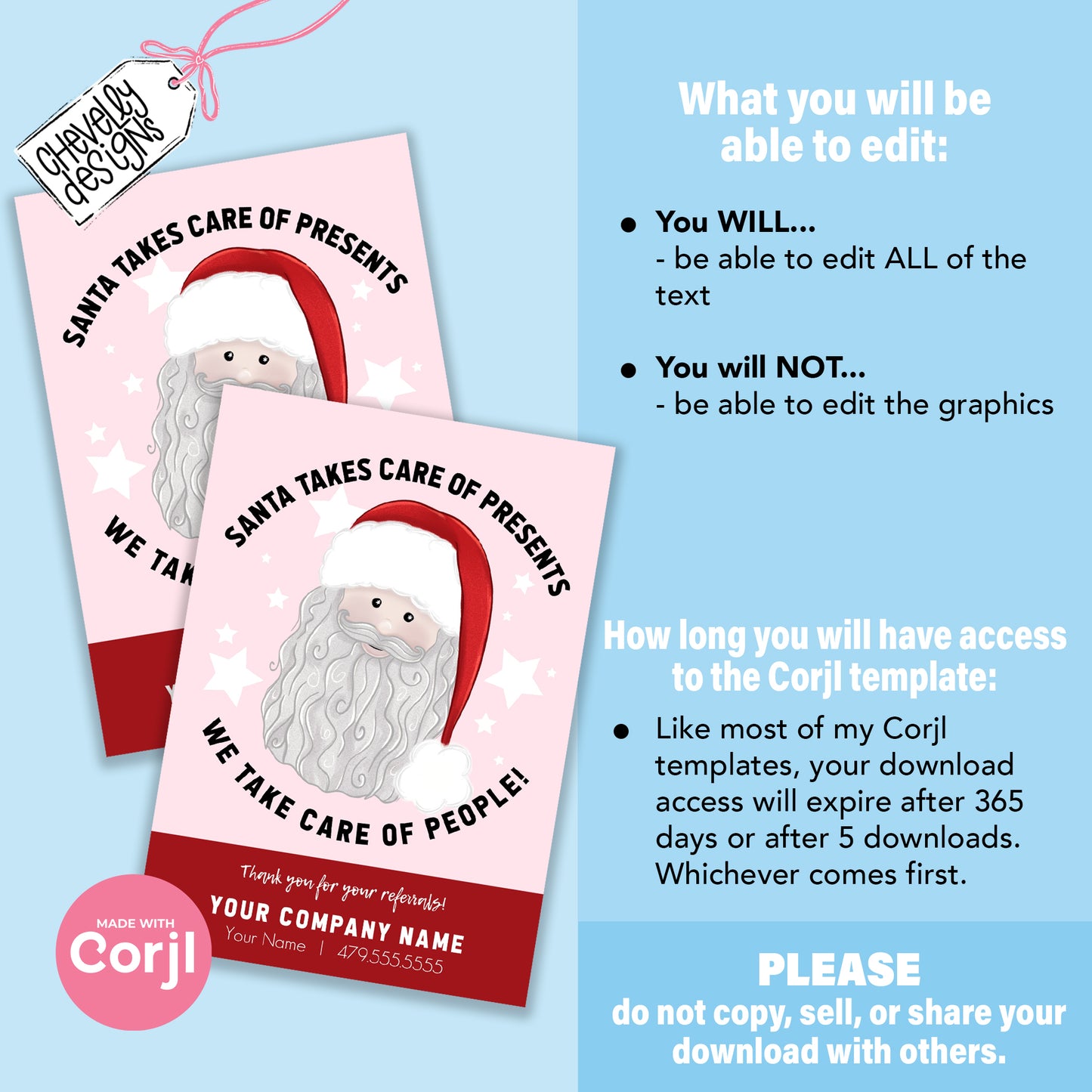EDITABLE Christmas Referral Gift Tags - Santa Takes Care of Presents, We Take Care of People - Printable, Digital Download