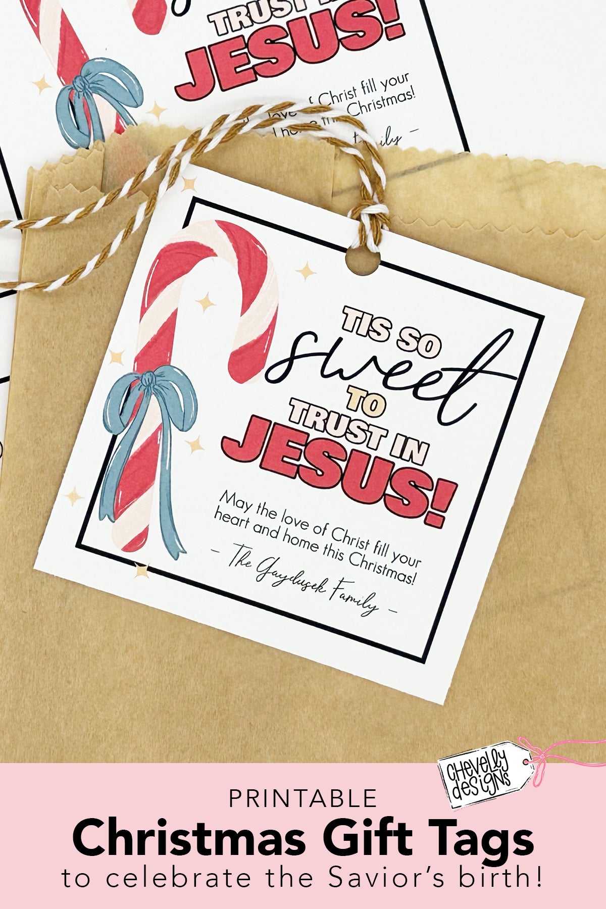 EDITABLE - Tis so Sweet to Trust in Jesus Candy Cane Christmas Treat Tags - Printable Digital File