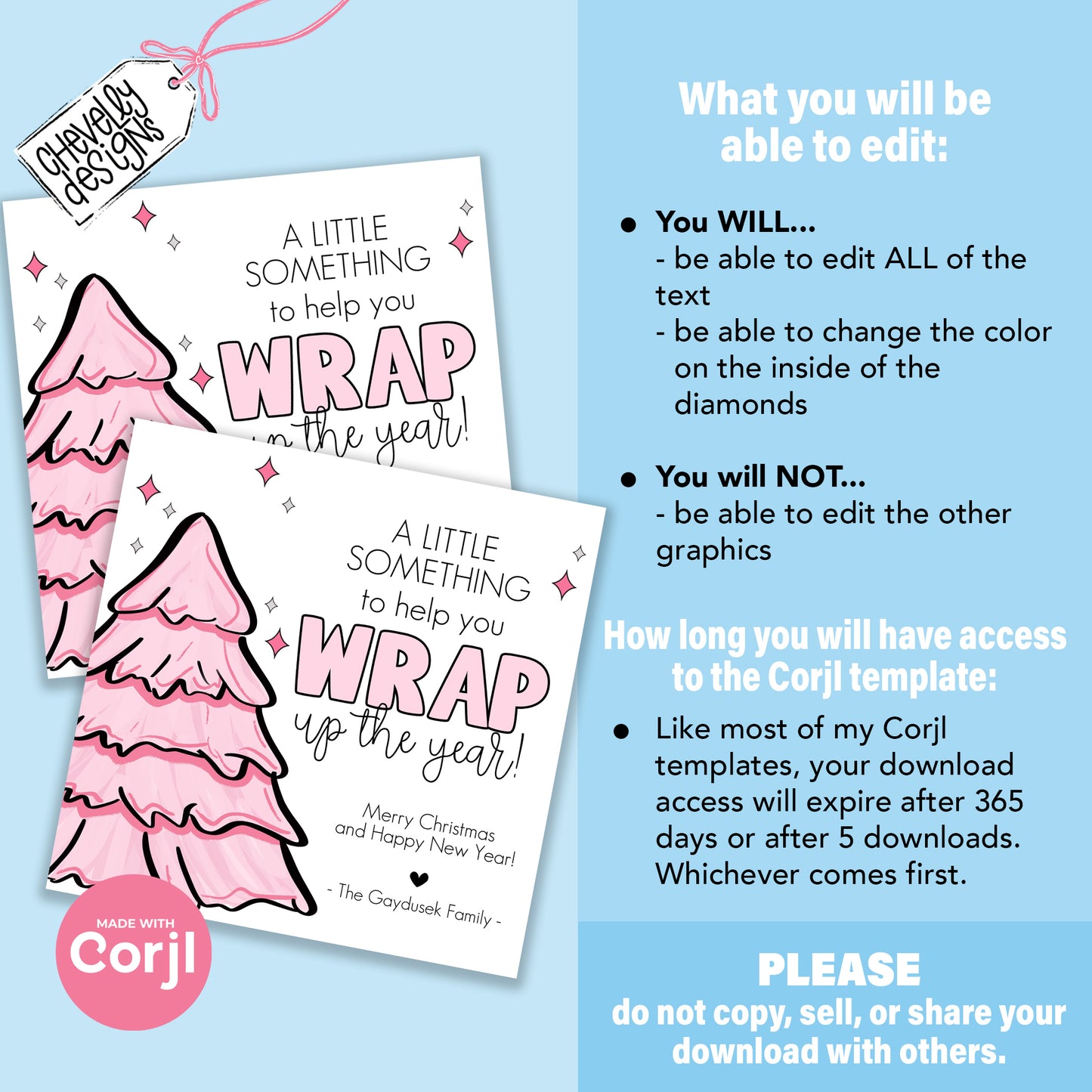 EDITABLE - Wrap Up the Year - Pink Christmas Gift Tags for Wrapping Paper - Printable Digital File