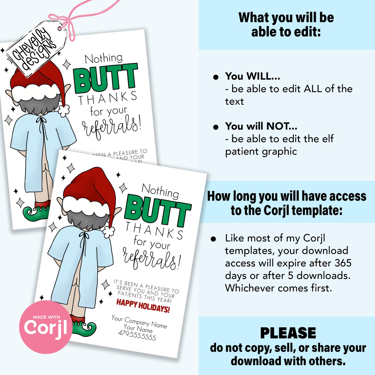 EDITABLE Christmas Referral Tags - Nothing Butt Thanks Elf Patient in Hospital Gown - Printable Digital Download