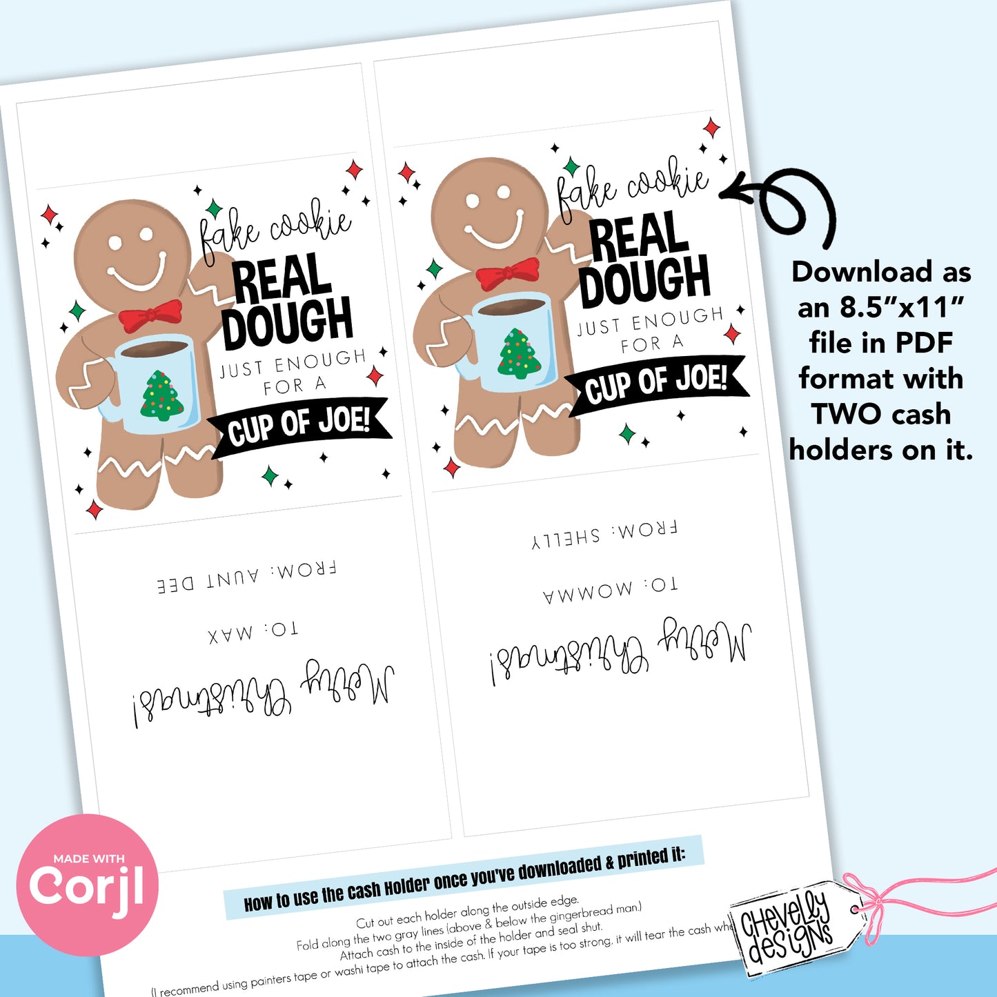 EDITABLE - Christmas Cash Gift Holder - Fake Cookie Real Dough Just Enough for a Cup of Joe - Printable Digital File