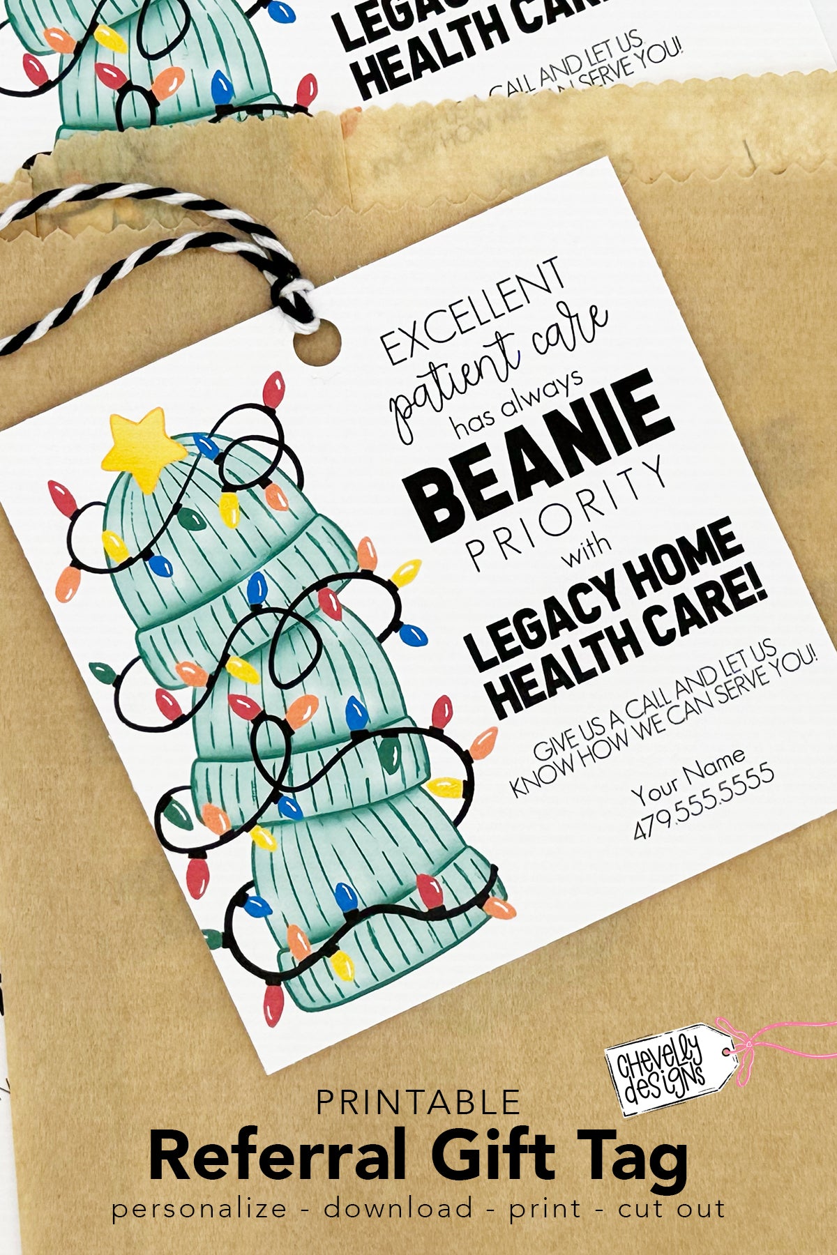 EDITABLE Christmas Referral Tags - Patient Care has Beanie Priority - Printable Digital Download