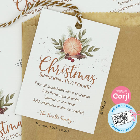 EDITABLE - Christmas Simmering Potpourri Printable Gift Tag