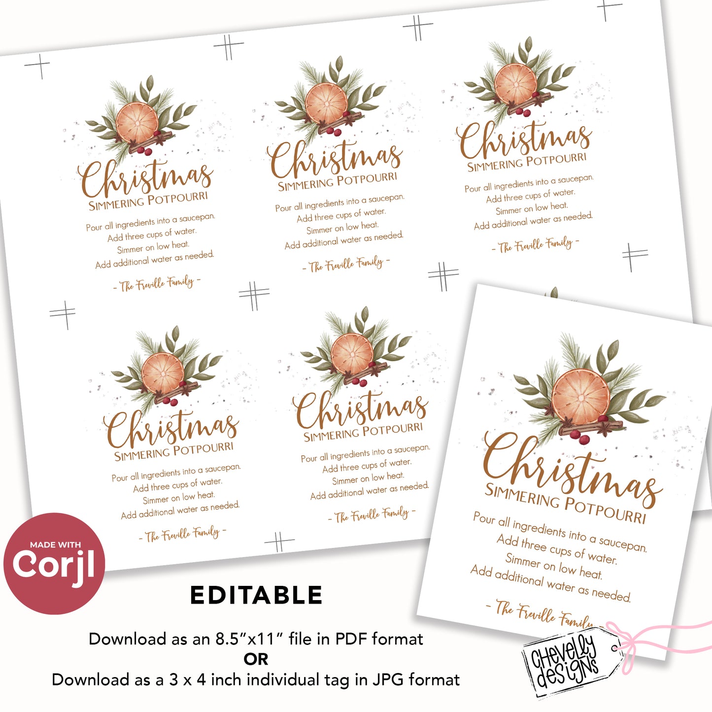 EDITABLE - Christmas Simmering Potpourri Printable Gift Tag