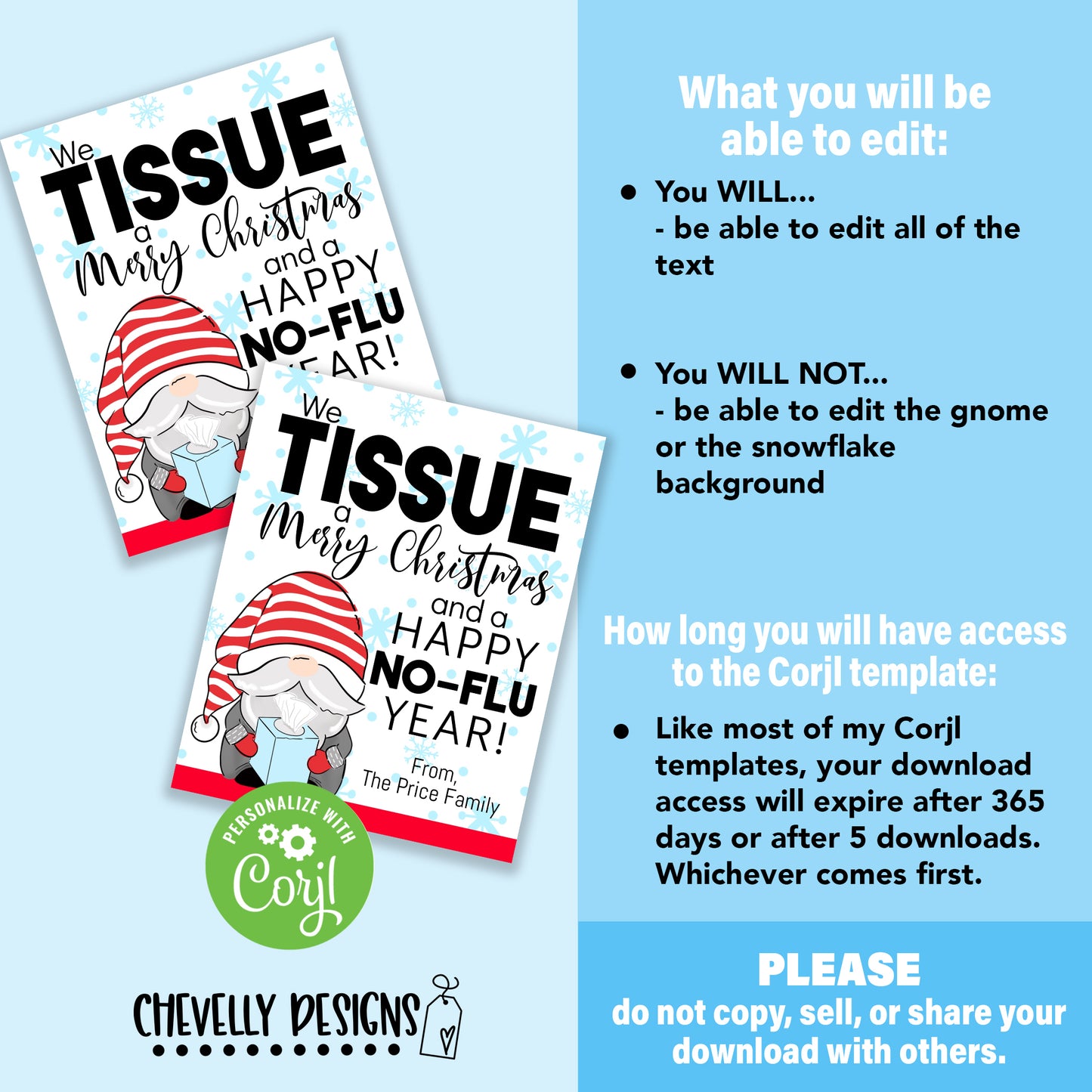 Editable - We Tissue a Merry Christmas - Gnome Gift Tags - Printable Digital File