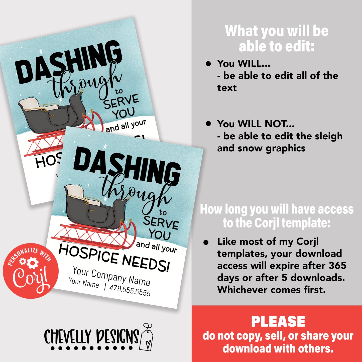 EDITABLE - Dashing Through To Serve You - Sleigh Hospice Business Referral Gift Tags - Printable Digital File