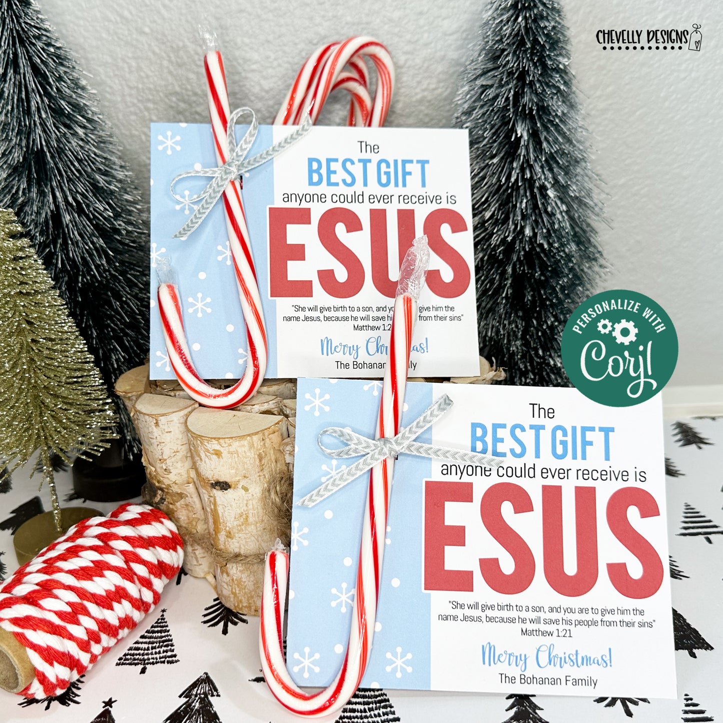 EDITABLE - Best Gift is Jesus - Candy Cane Gift for Classmates and Children's Church Students - Digital File