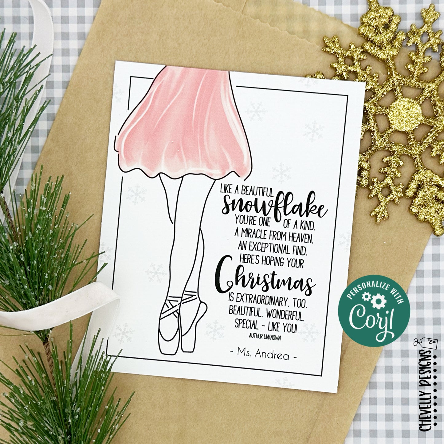 Editable - Printable Christmas Snowflake Ballerina Gift Tags for Ballet Students - Digital File