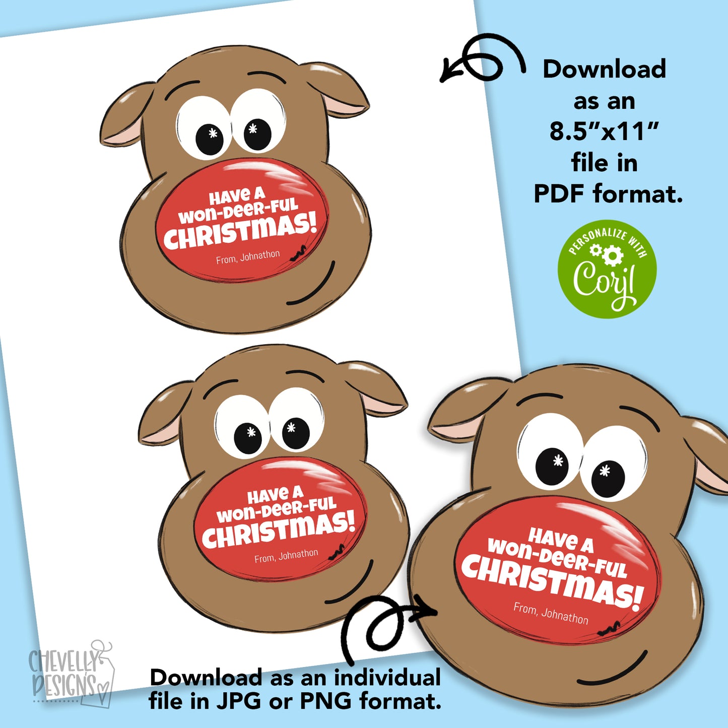 EDITABLE - Printable Have a wonDEERful Christmas Favors - Candy Cane Antlers - Gift for Classmates - Digital File
