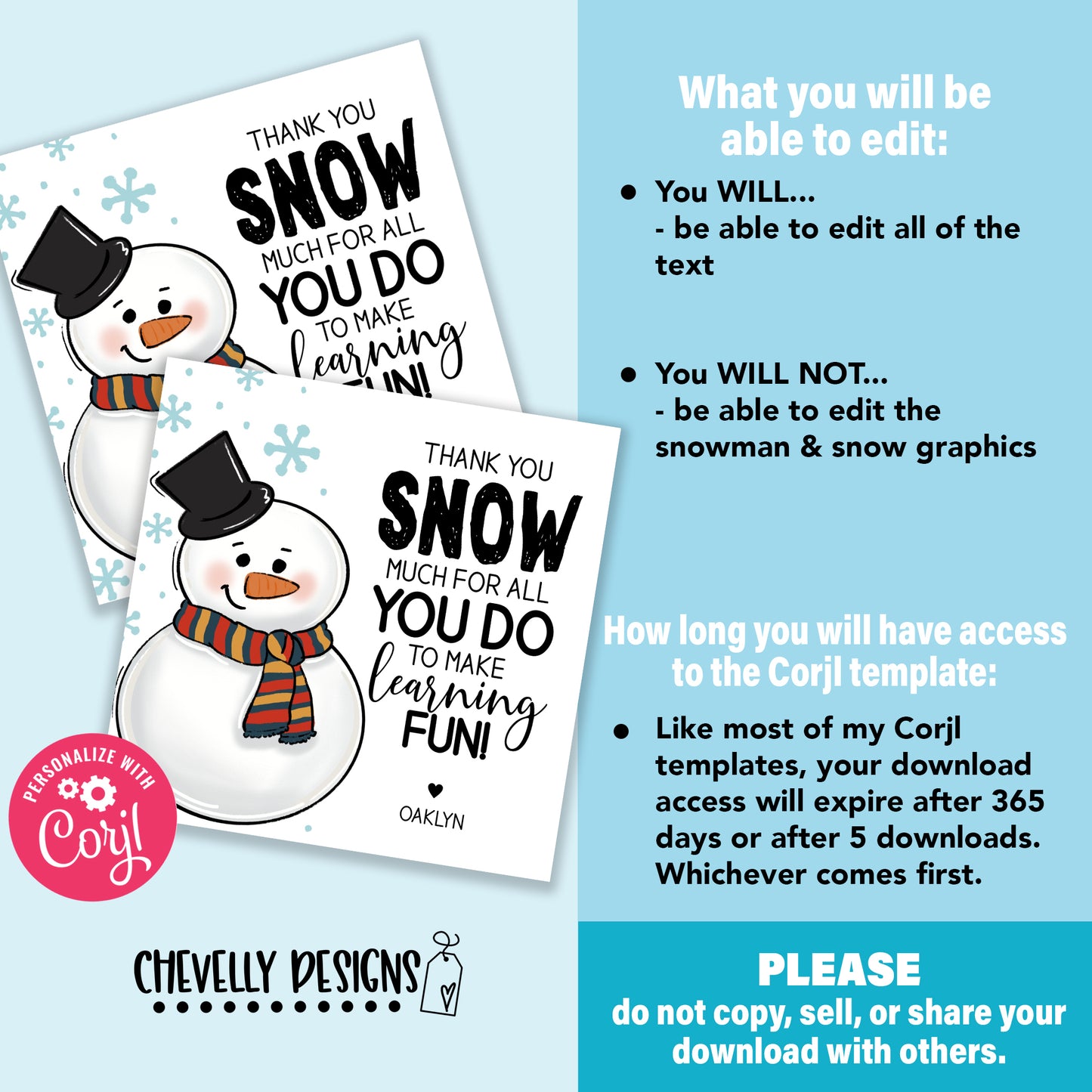 EDITABLE - Thank You Snow Much for All You Do - Teacher Treat Gift Tags - Printable Digital File