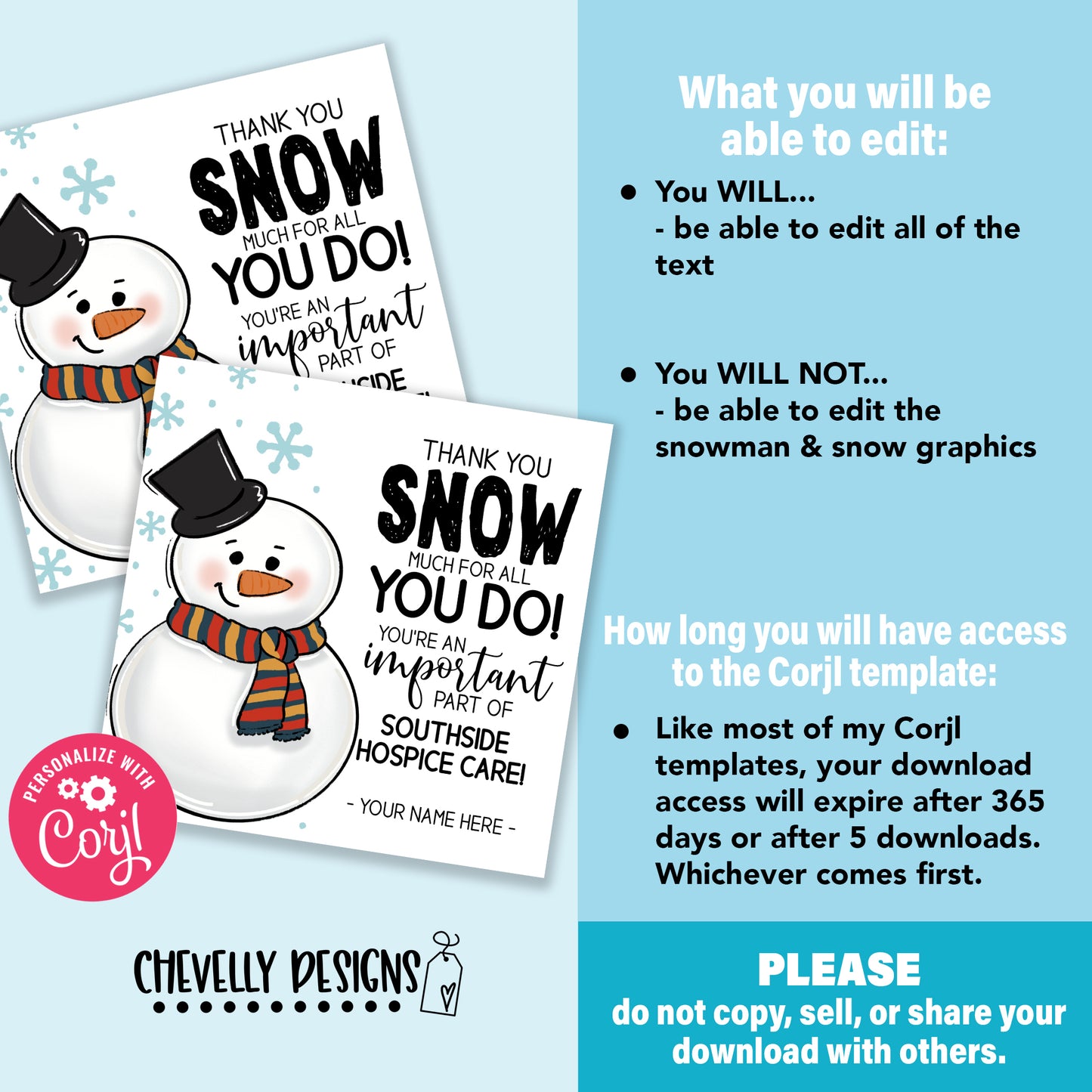 EDITABLE - Thank You Snow Much for All You Do - Business Staff Treat Gift Tags - Printable Digital File