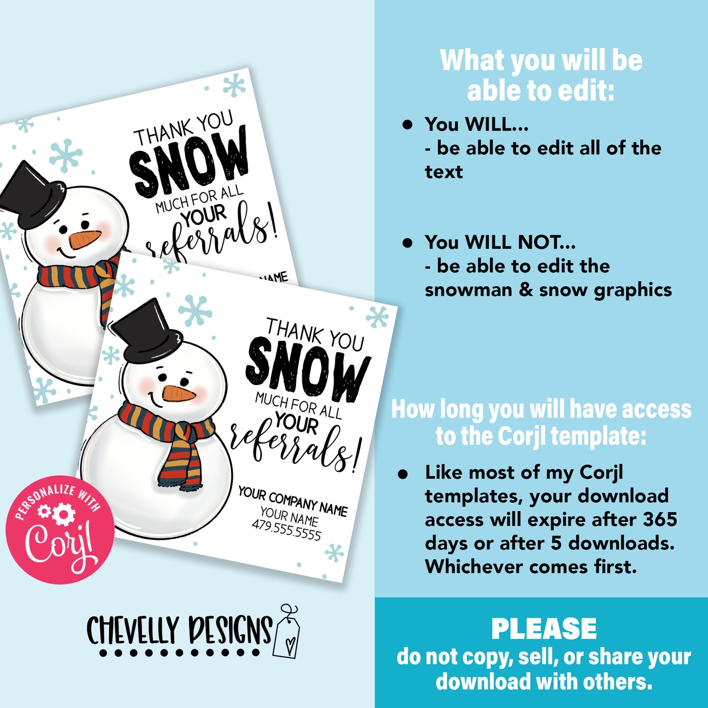 EDITABLE - Thank You Snow Much for All Your Referrals - Business Treat Gift Tags - Printable Digital File