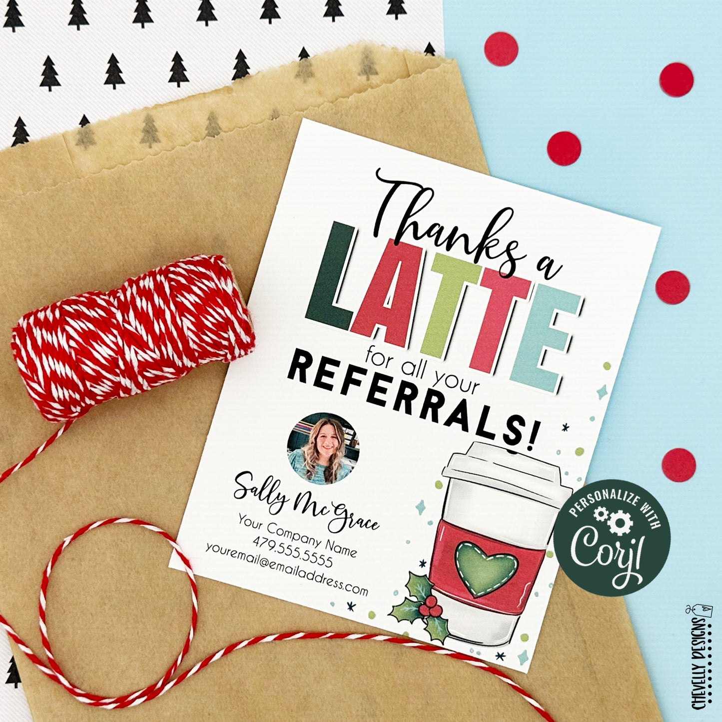 EDITABLE - Thanks a Latte for Your Referrals - Christmas Business Marketing Gift Tags - Printable Digital File