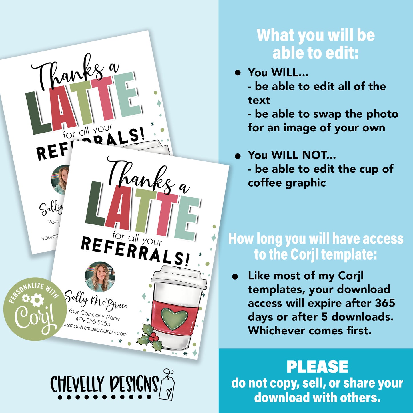 EDITABLE - Thanks a Latte for Your Referrals - Christmas Business Marketing Gift Tags - Printable Digital File