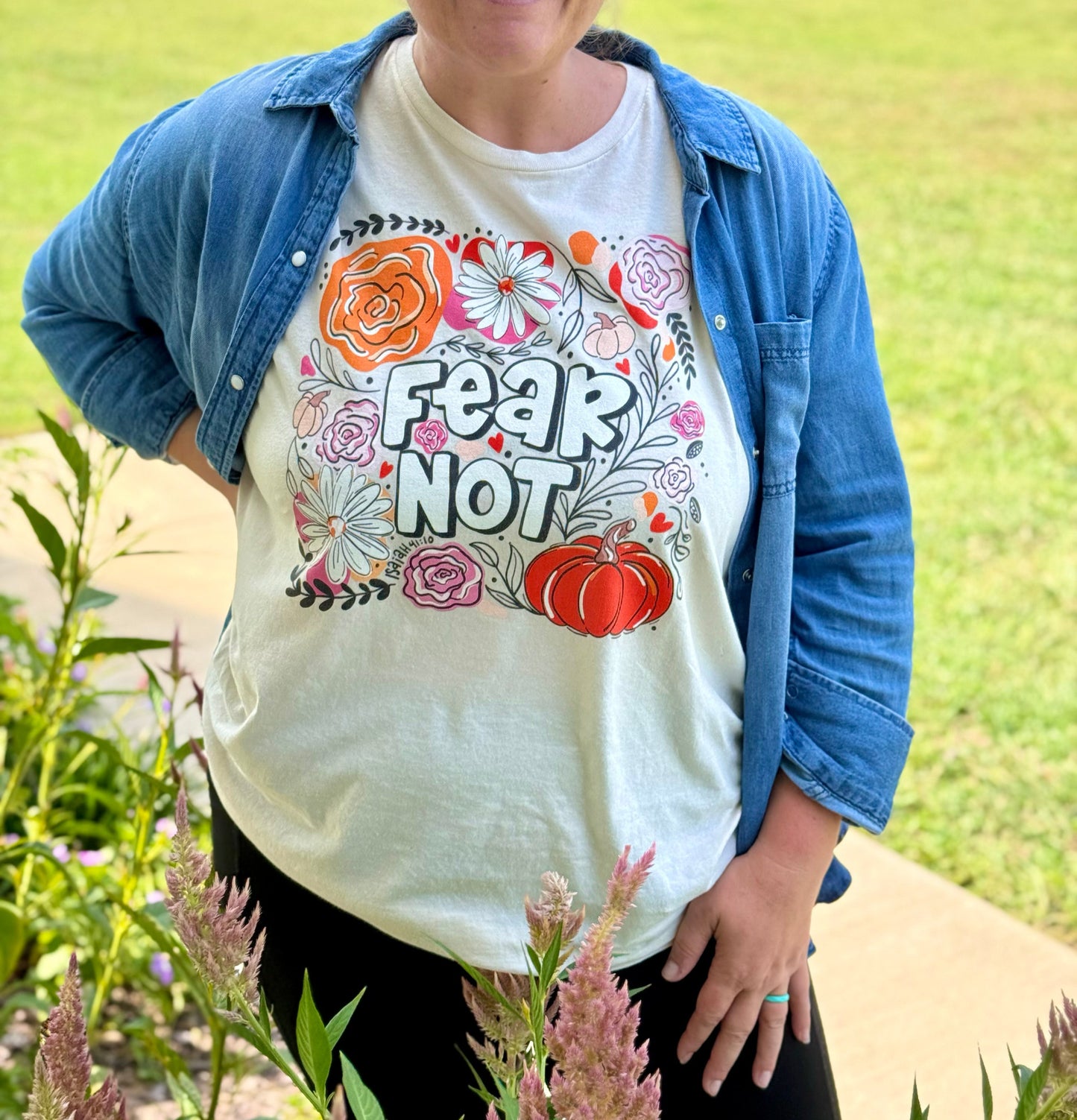 Fear Not | Fall + Halloween Graphic Tee | Isaiah 41:10 | Christian Pumpkin Shirt | Hand-Drawn Floral Faith Tee