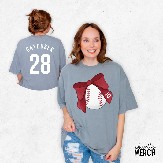 Coquette Bow Baseball Tee with Customized Player Name and Number