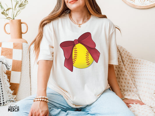 Coquette Softball Tee, Red Bow, Game Day Shirt