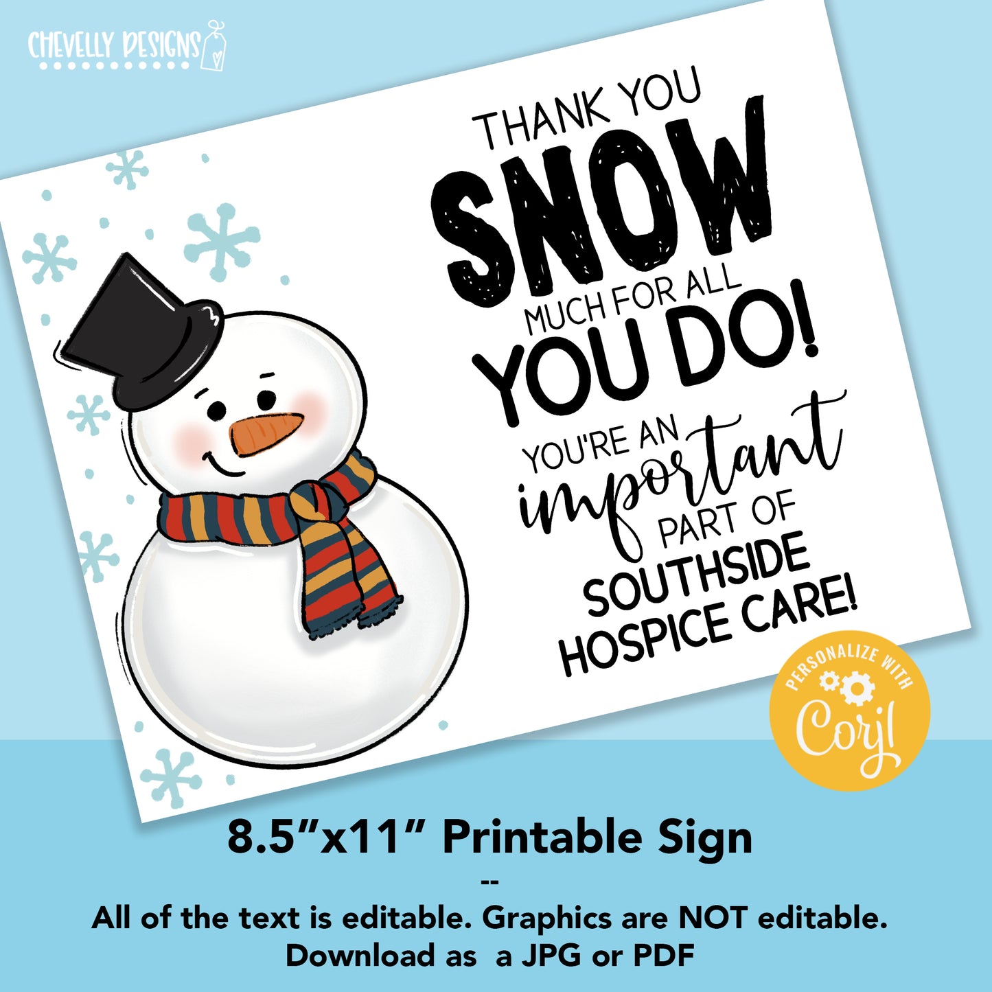 Editable - 8.5x11 Staff Appreciation Sign - Winter Snowman - Printable Break Room Sign