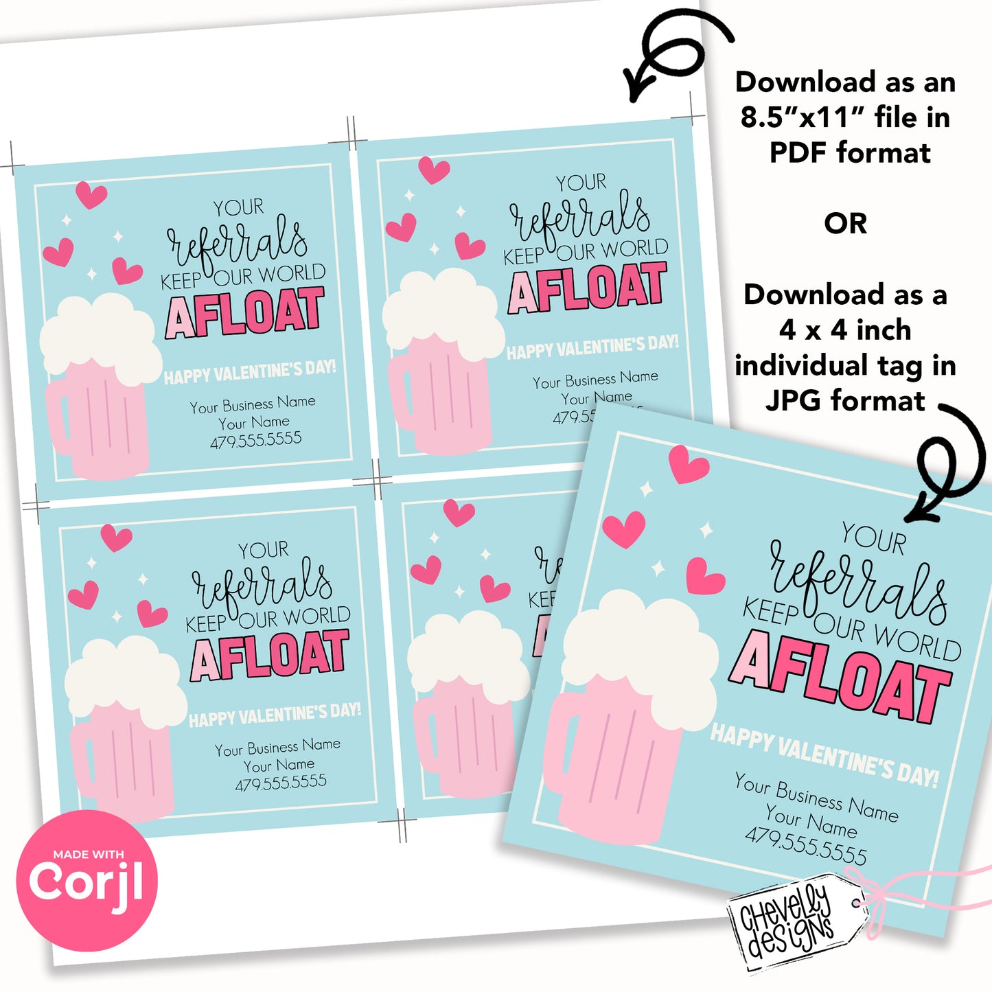 Editable, Your Referrals Keep Our World aFLOAT, Printable Valentine Marketing Gift Tags