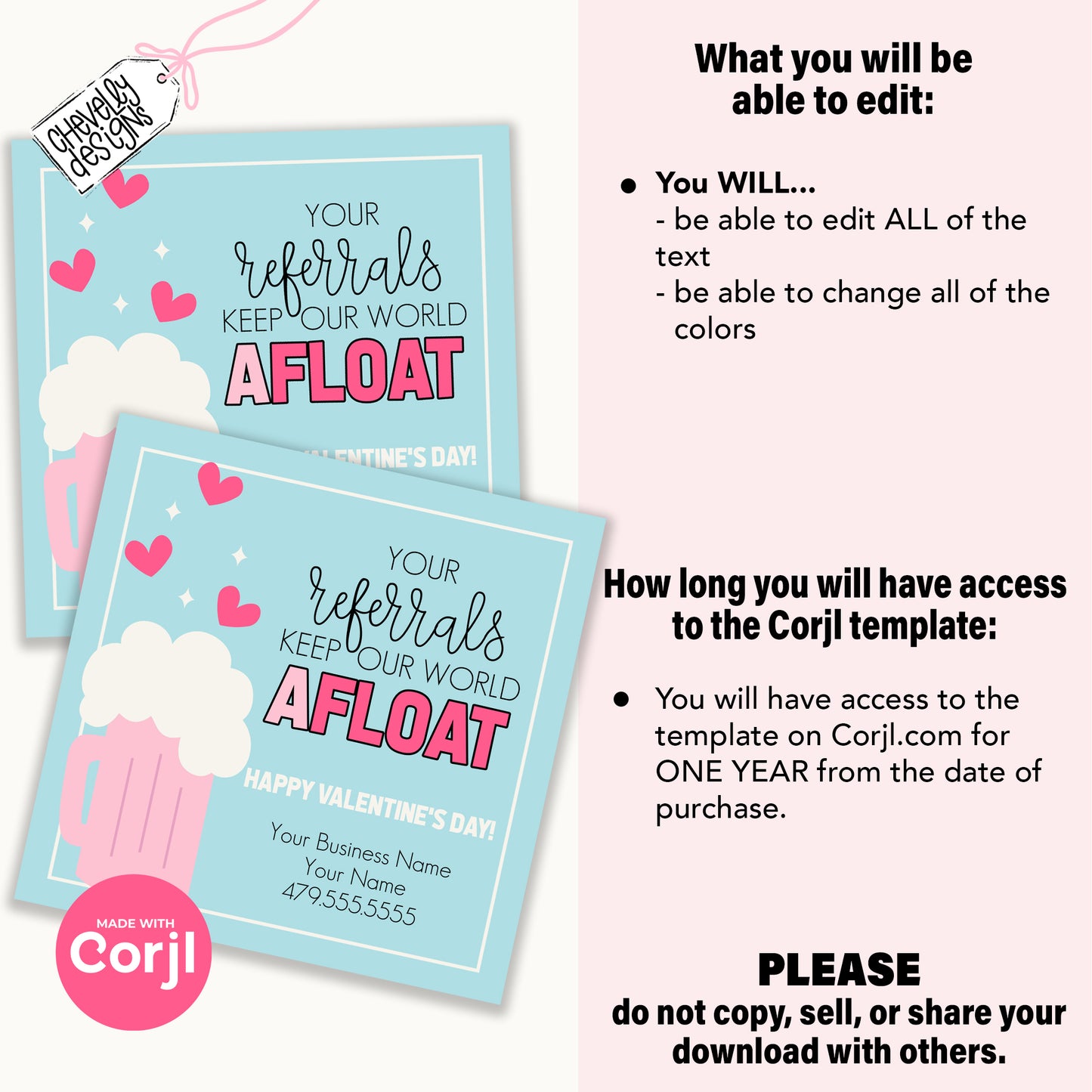 Editable, Your Referrals Keep Our World aFLOAT, Printable Valentine Marketing Gift Tags