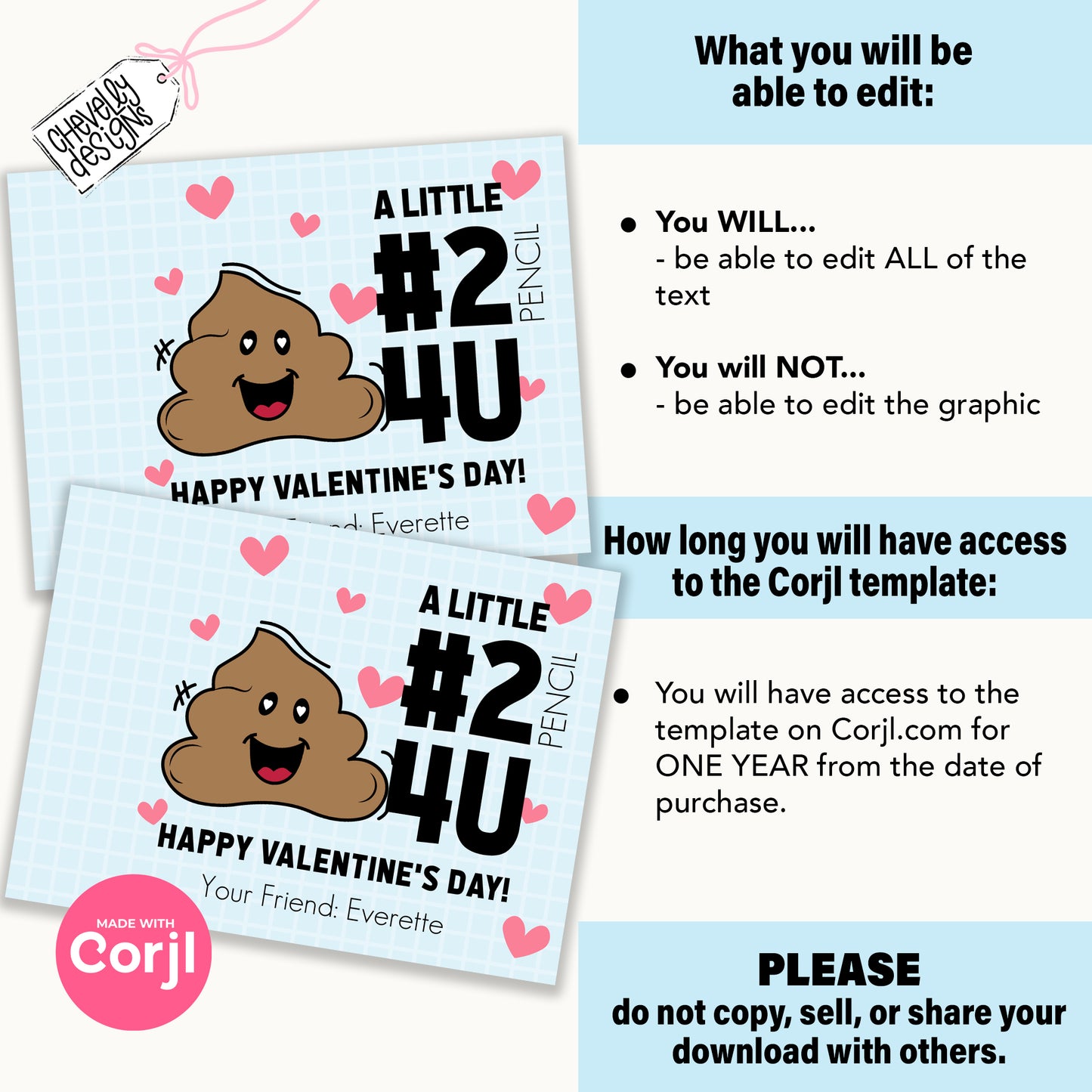 EDITABLE - Kids Number 2 Pencil Valentine Card, Printable Digital File