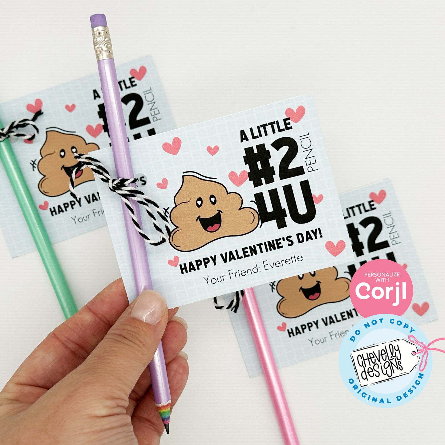 EDITABLE - Kids Number 2 Pencil Valentine Card, Printable Digital File